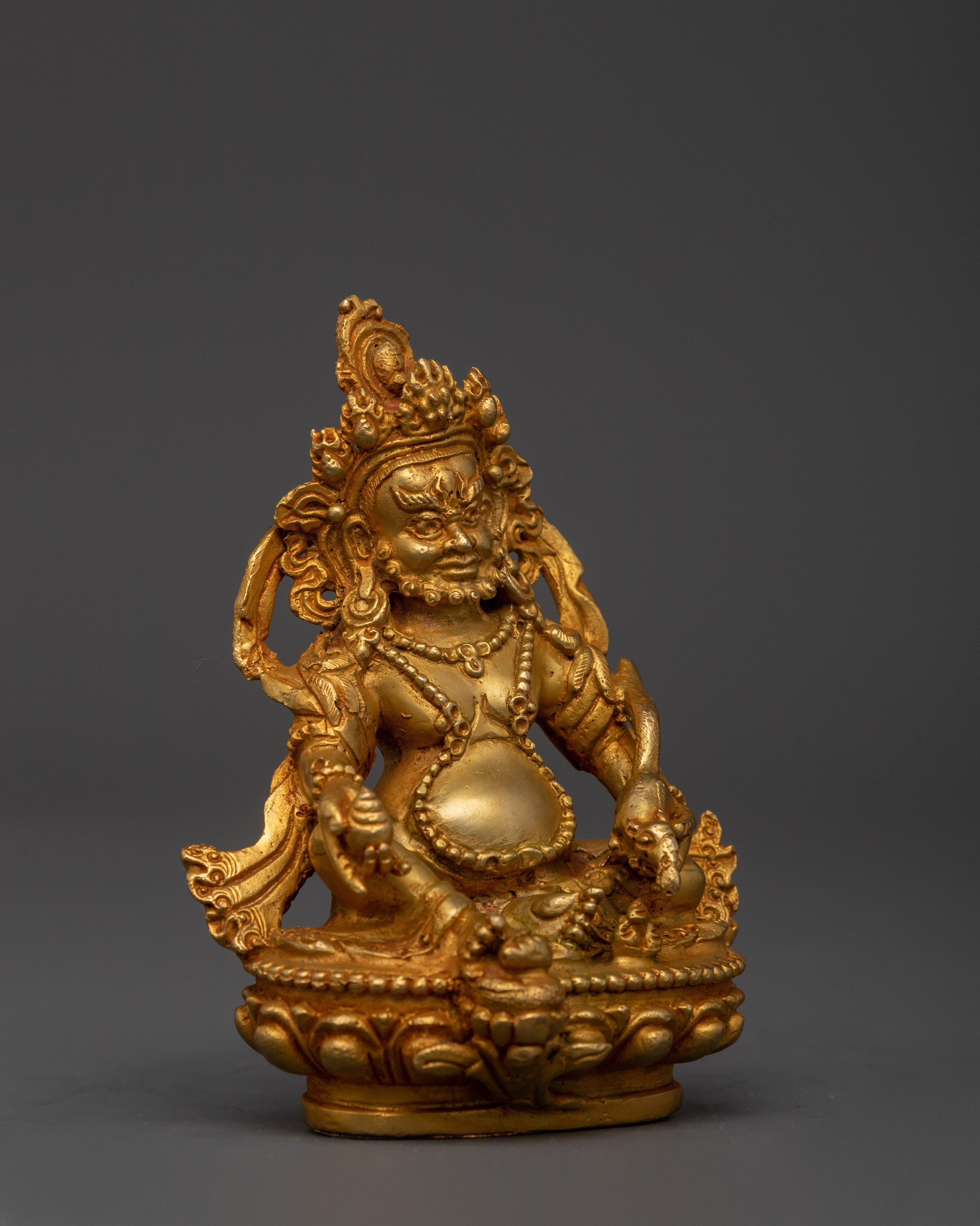 Gold Plated Dzambala Statue for Wealth & Prosperity | Tibetan God of Abundance