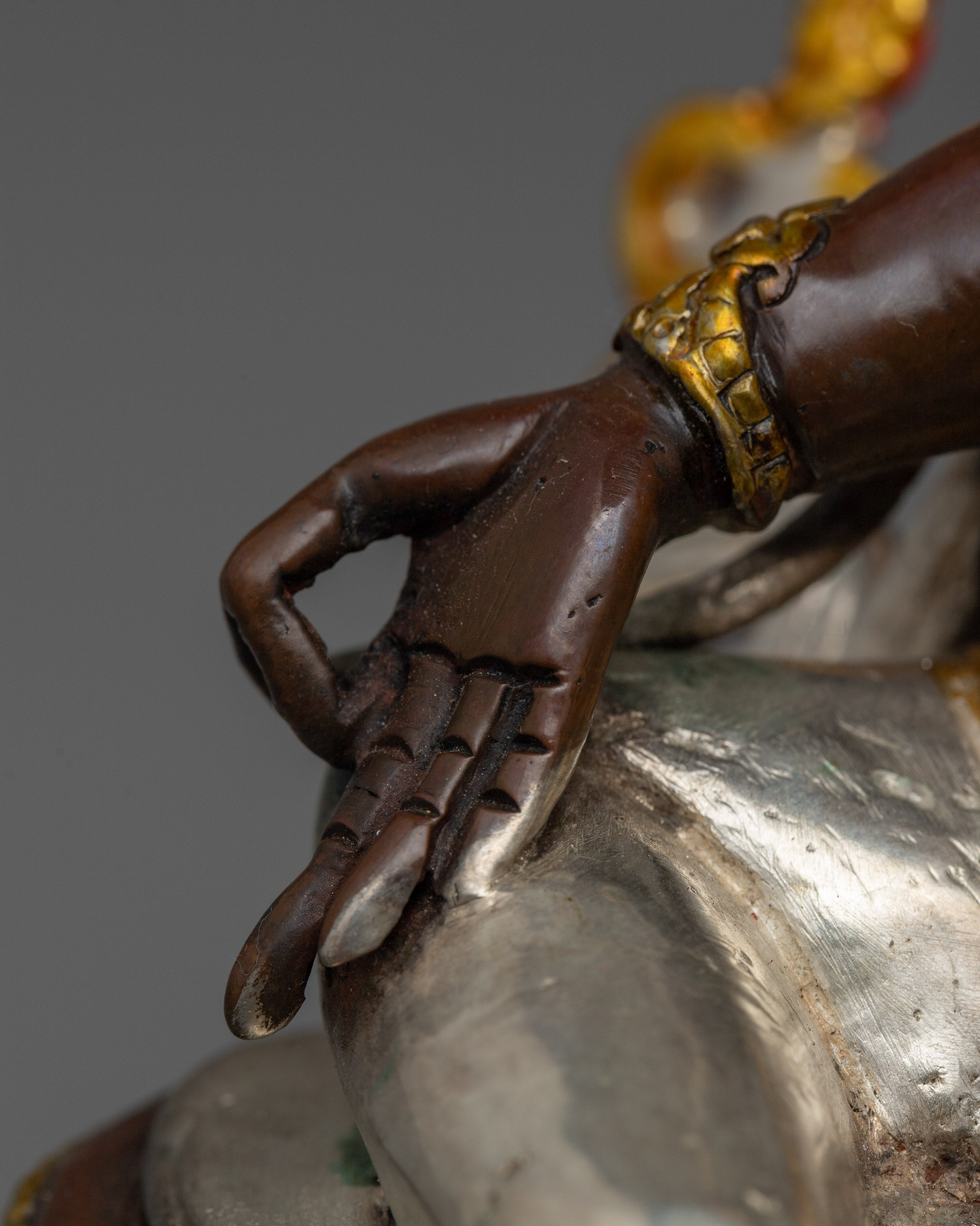 Serene Oxidized Green Tara Statue | 24K Gold Gilded Tibetan Sculpture