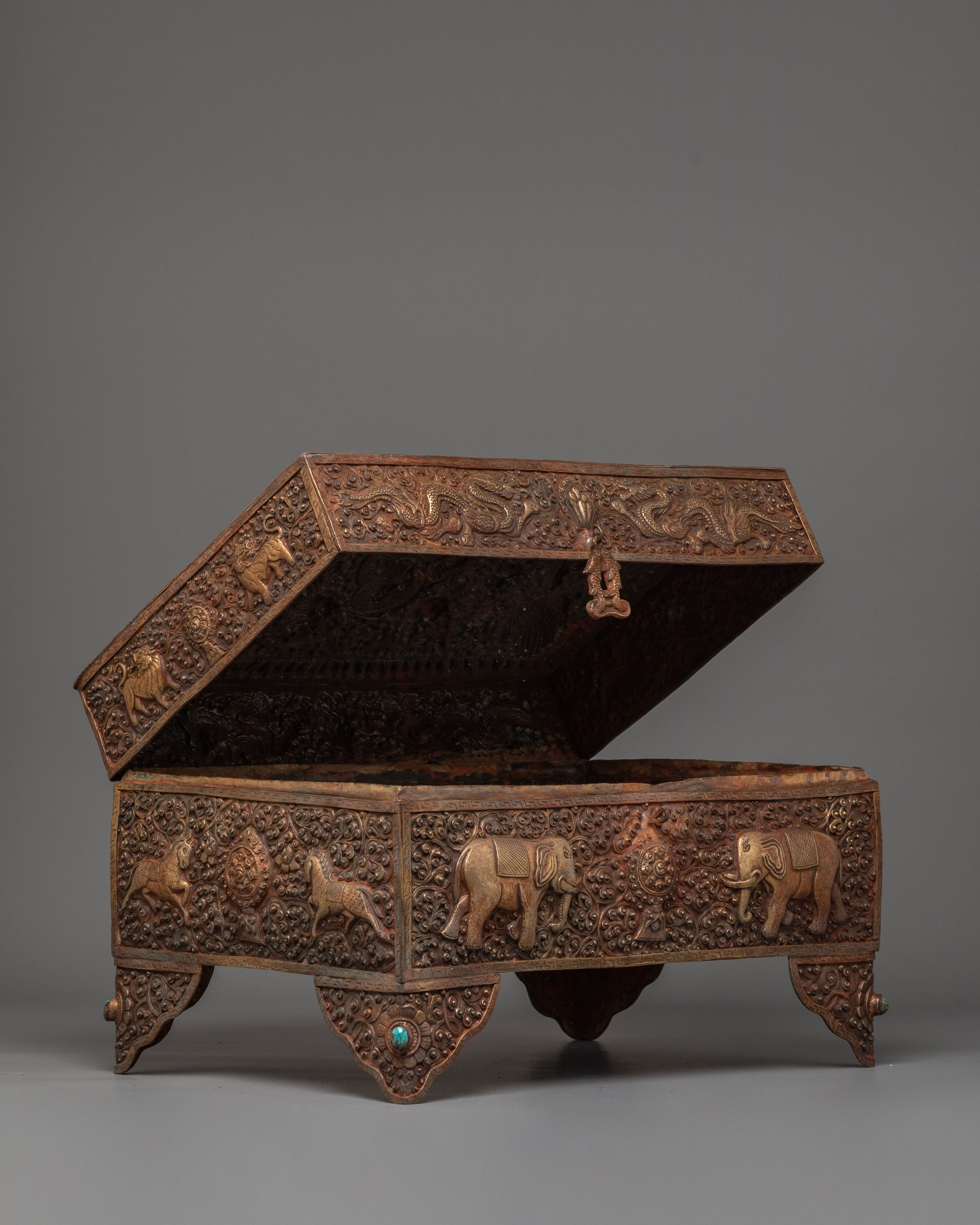 Handmade Tibetan Box | Dragon and Elephant Motifs