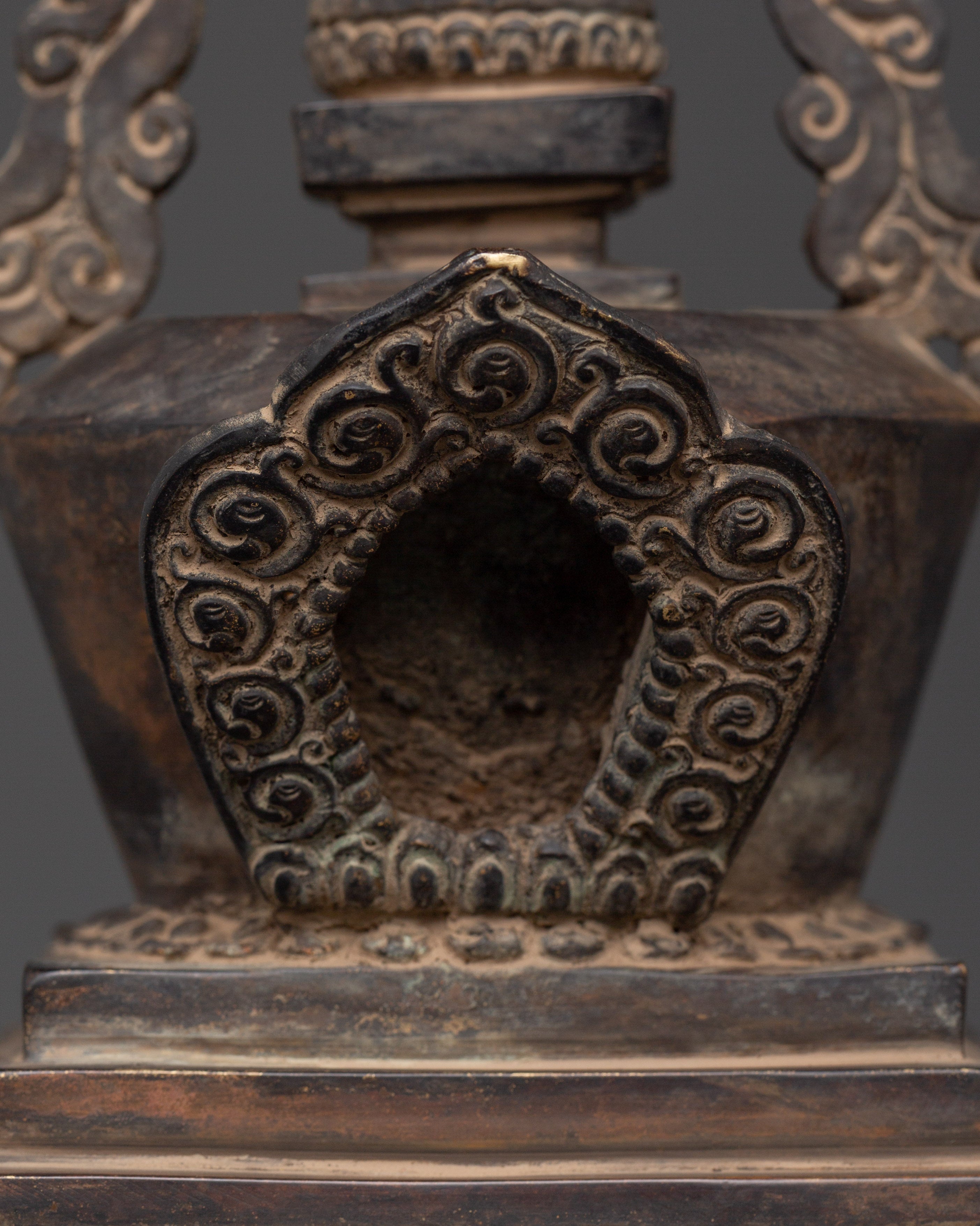 Oxidized Copper Antique Finish Stupa | Tibetan Buddhist Decor