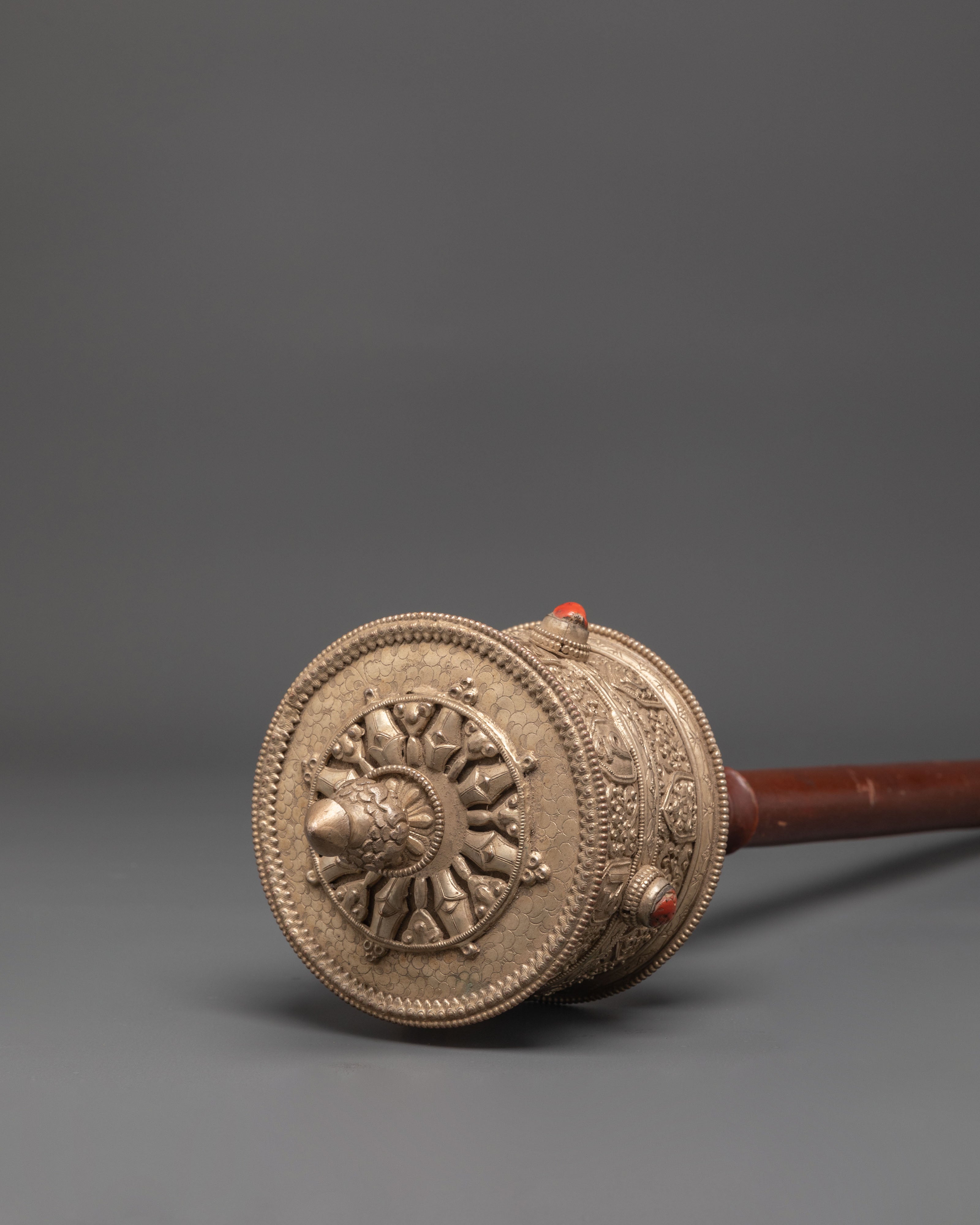 Silver Plated Buddhist Prayer Wheel | Tibetan Spiritual Wheel