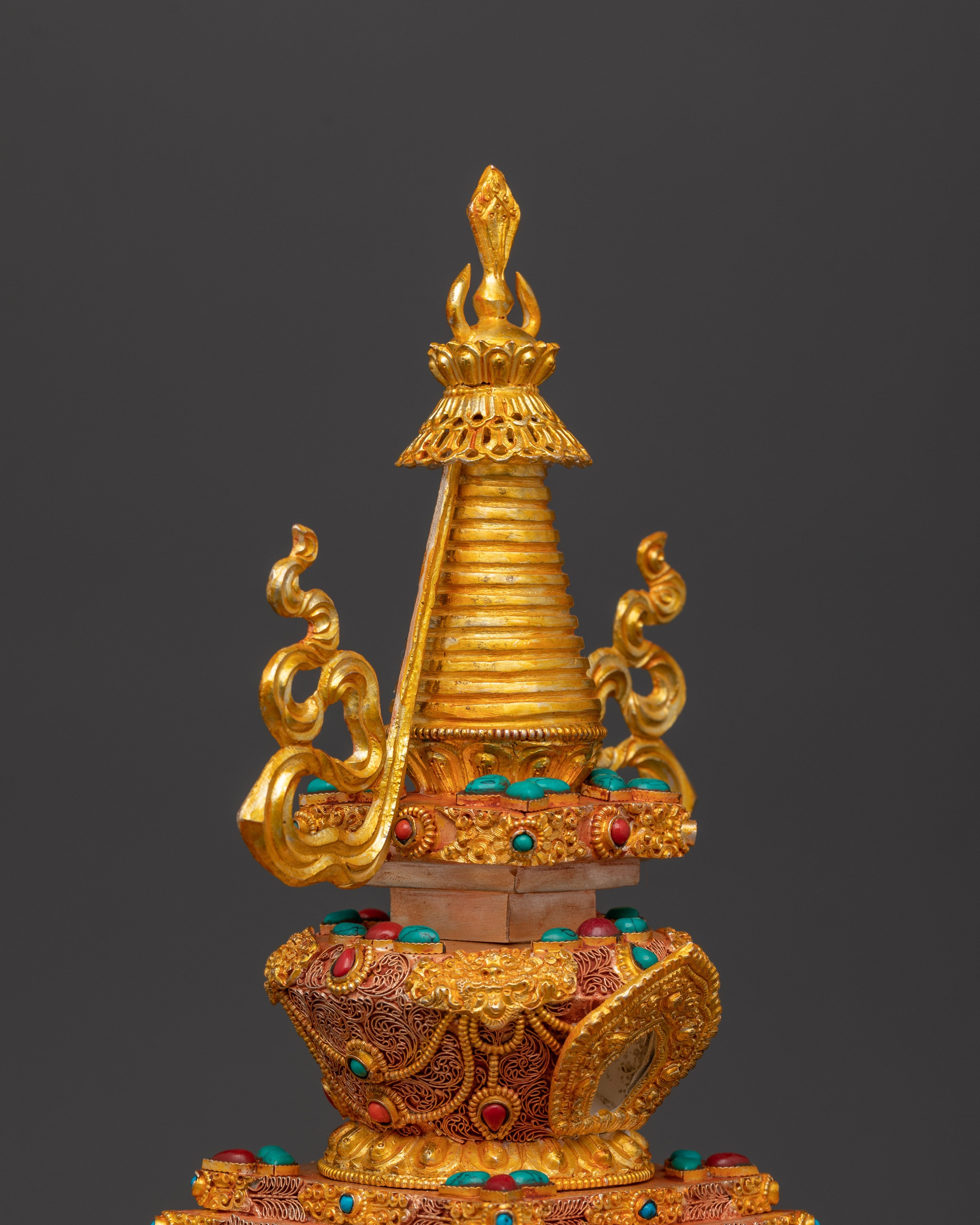 Vajrayana Stupa Art | Gold-Plated Copper Buddhist Altar