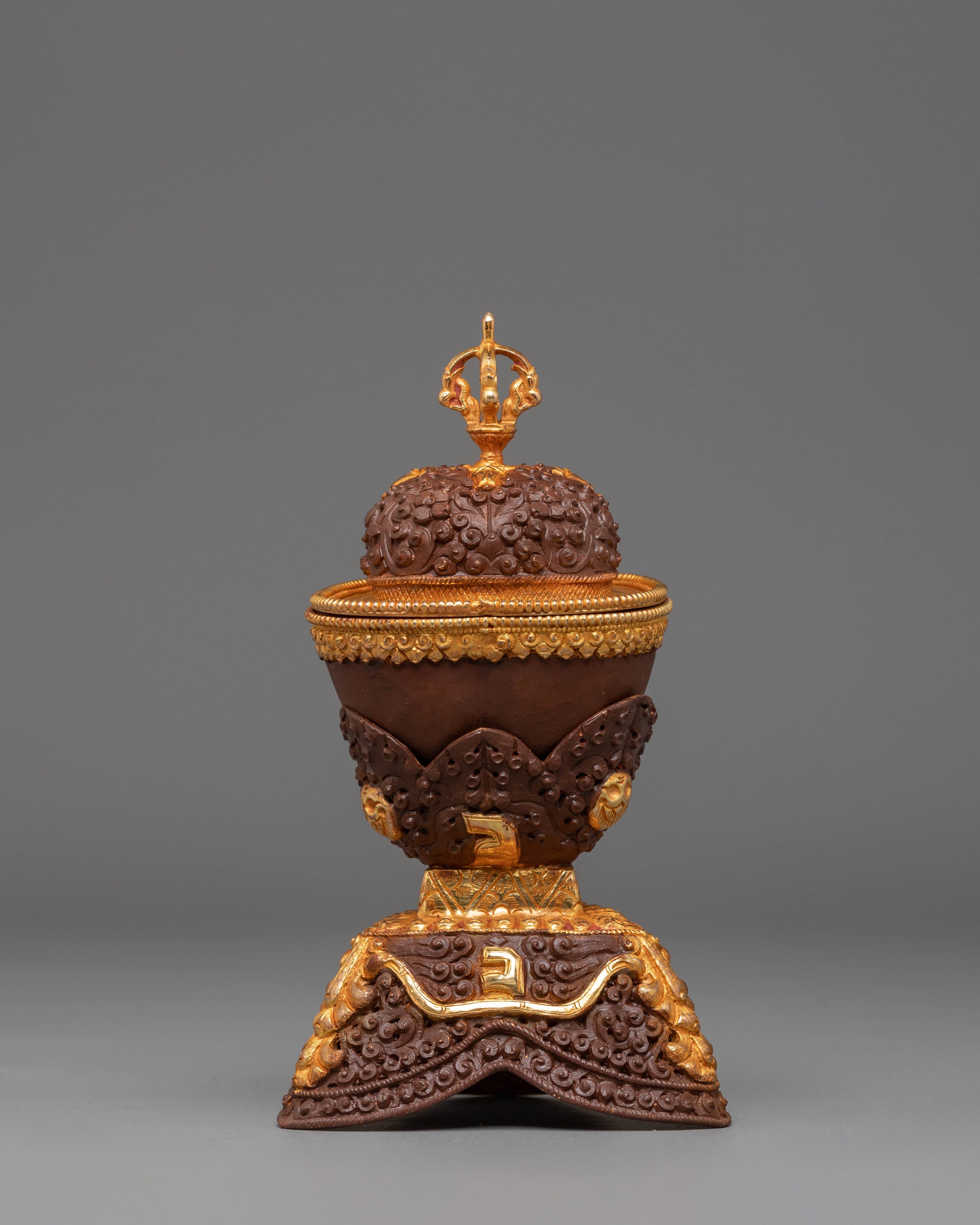 Handmade Tibetan Kapala for Rituals | Gold Plated Copper Body