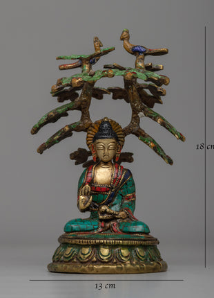 Spiritual Amoghasiddhi Buddha Statue | Coral and Turquoise Inlay