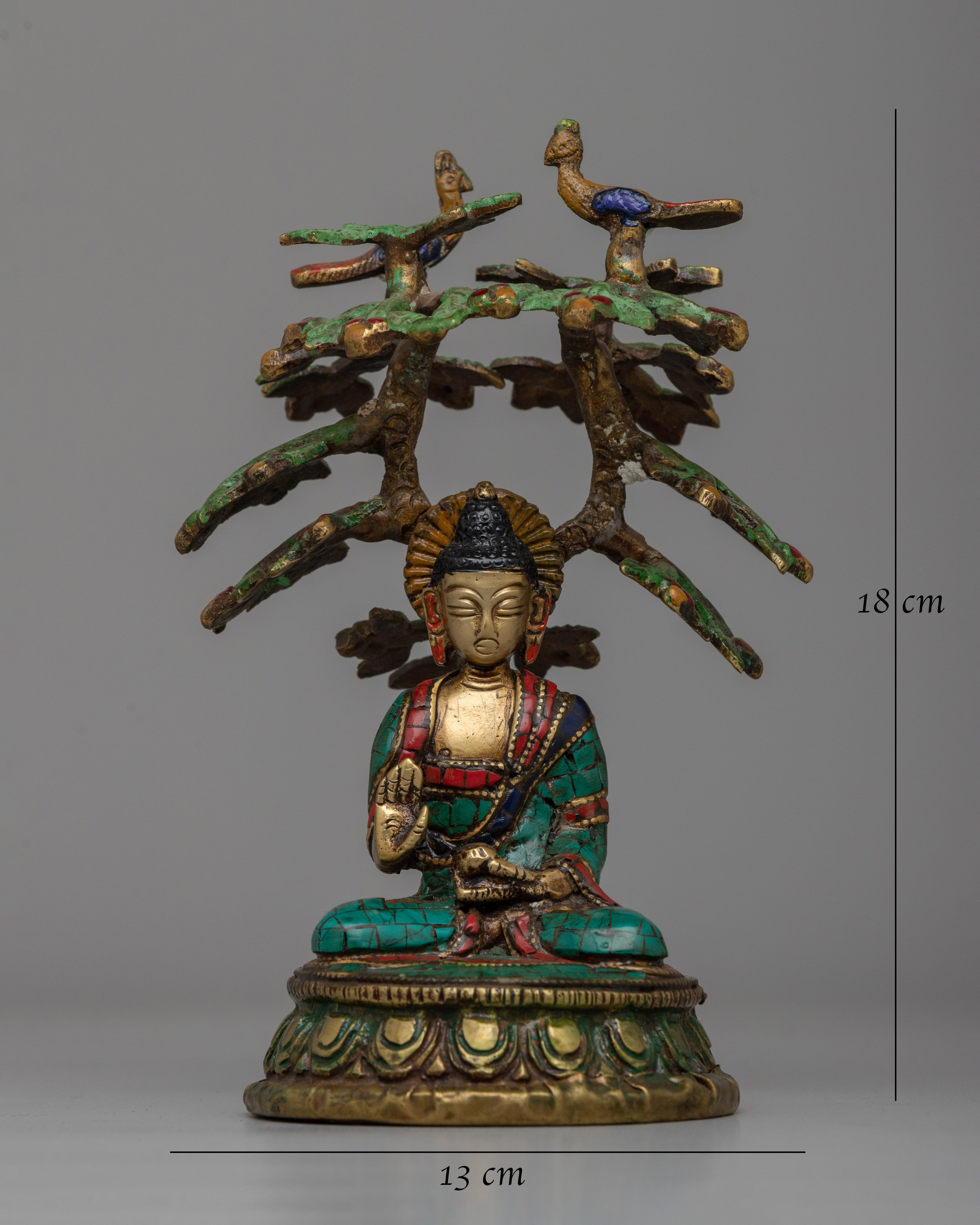 Spiritual Amoghasiddhi Buddha Statue | Coral and Turquoise Inlay