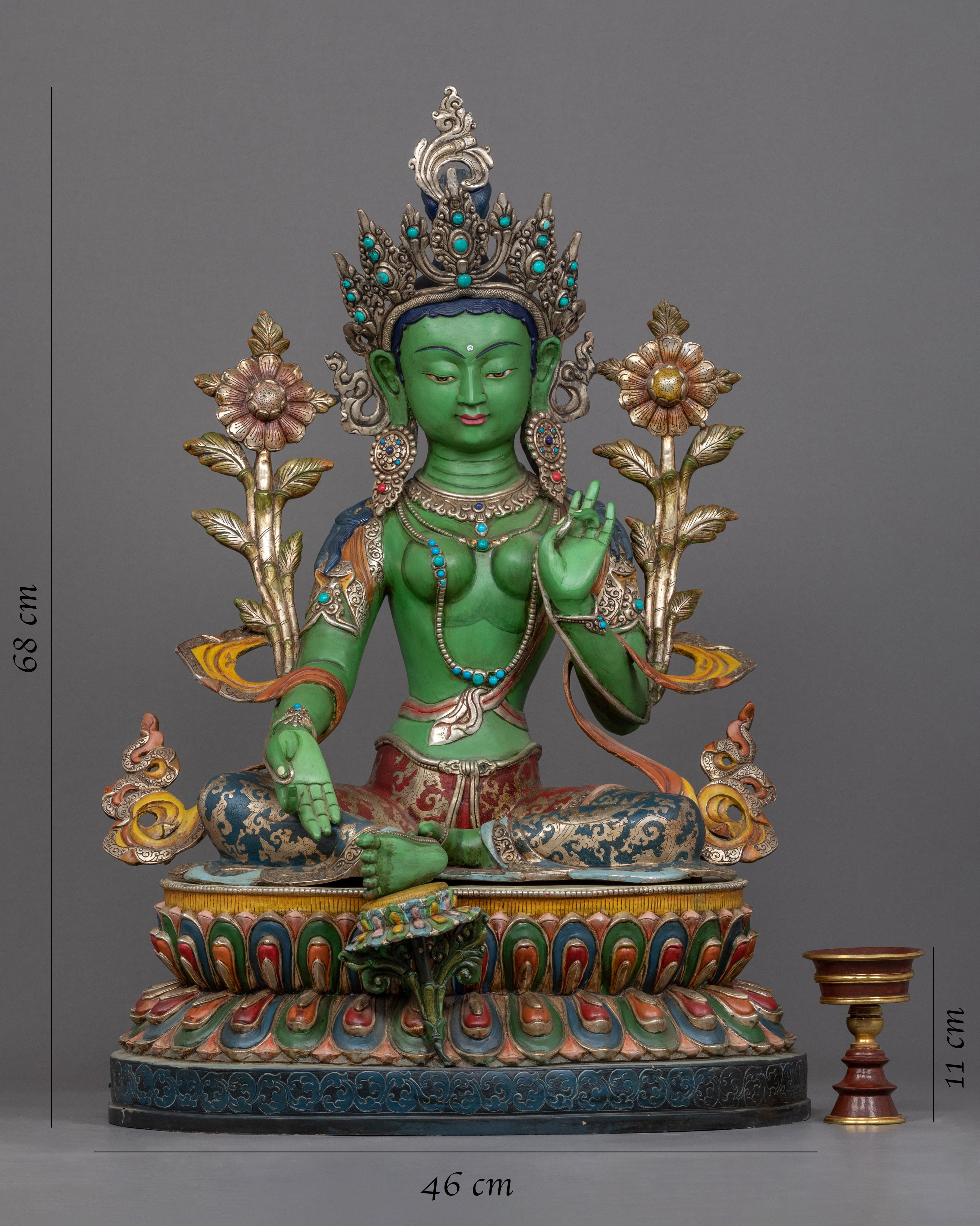 Green Tara Mother Of Buddha Sculpture | 24K Gold Hand Carved Statue