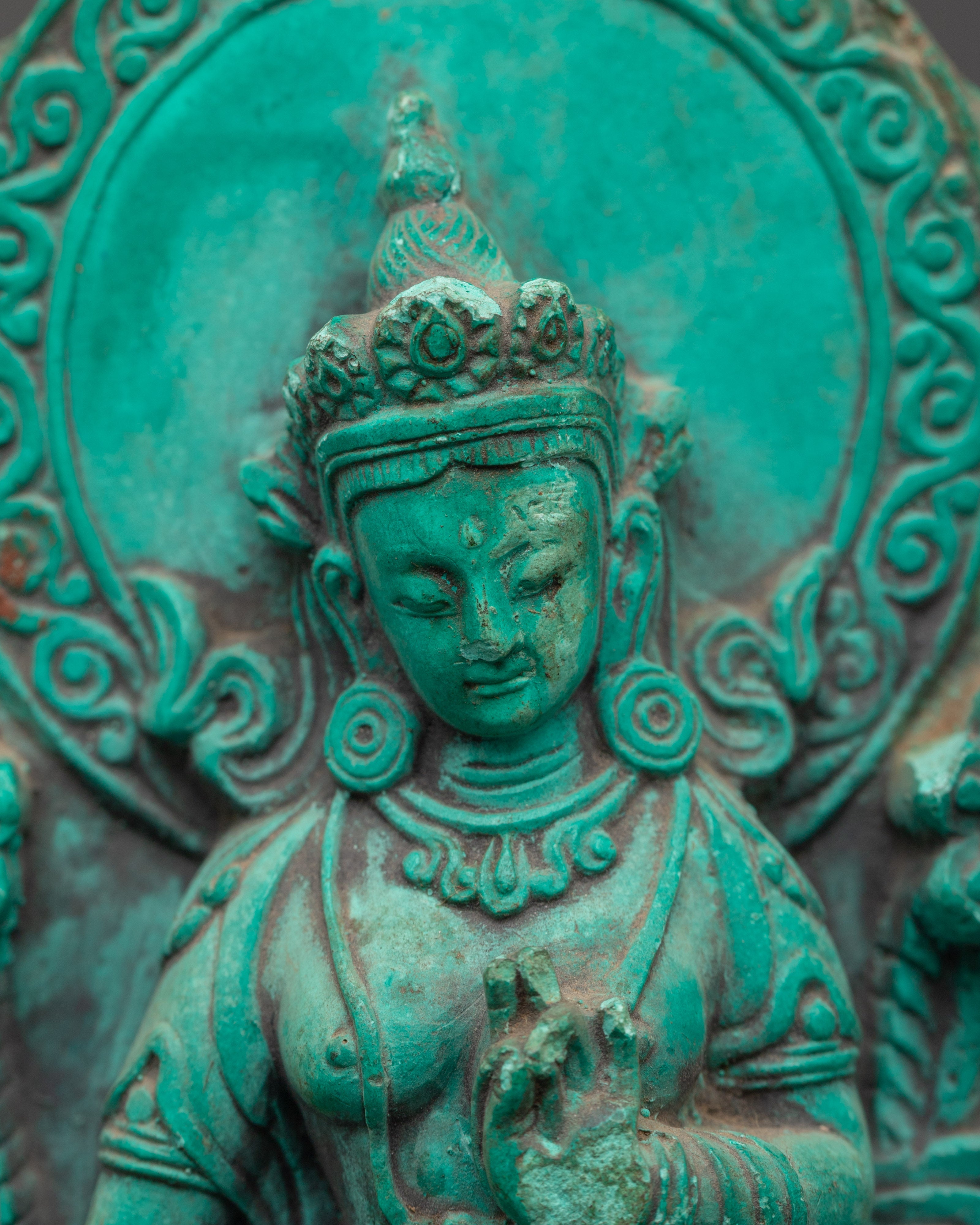 Sacred Green Tara Figure | Turquoise Tibetan Buddhist Statue