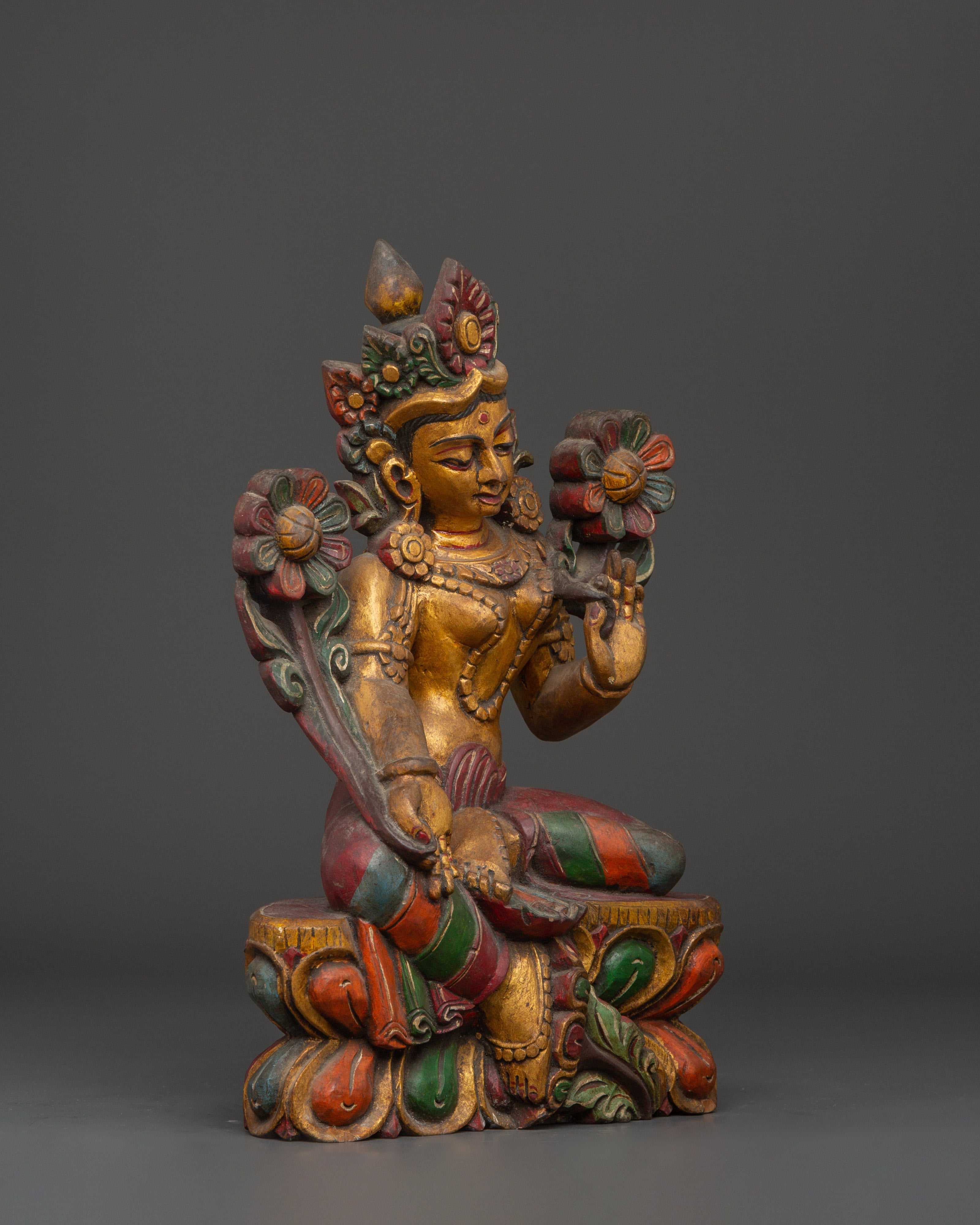 Handcrafted Tibetan Green Tara Statue | Spiritual Buddhist Goddess Figurine