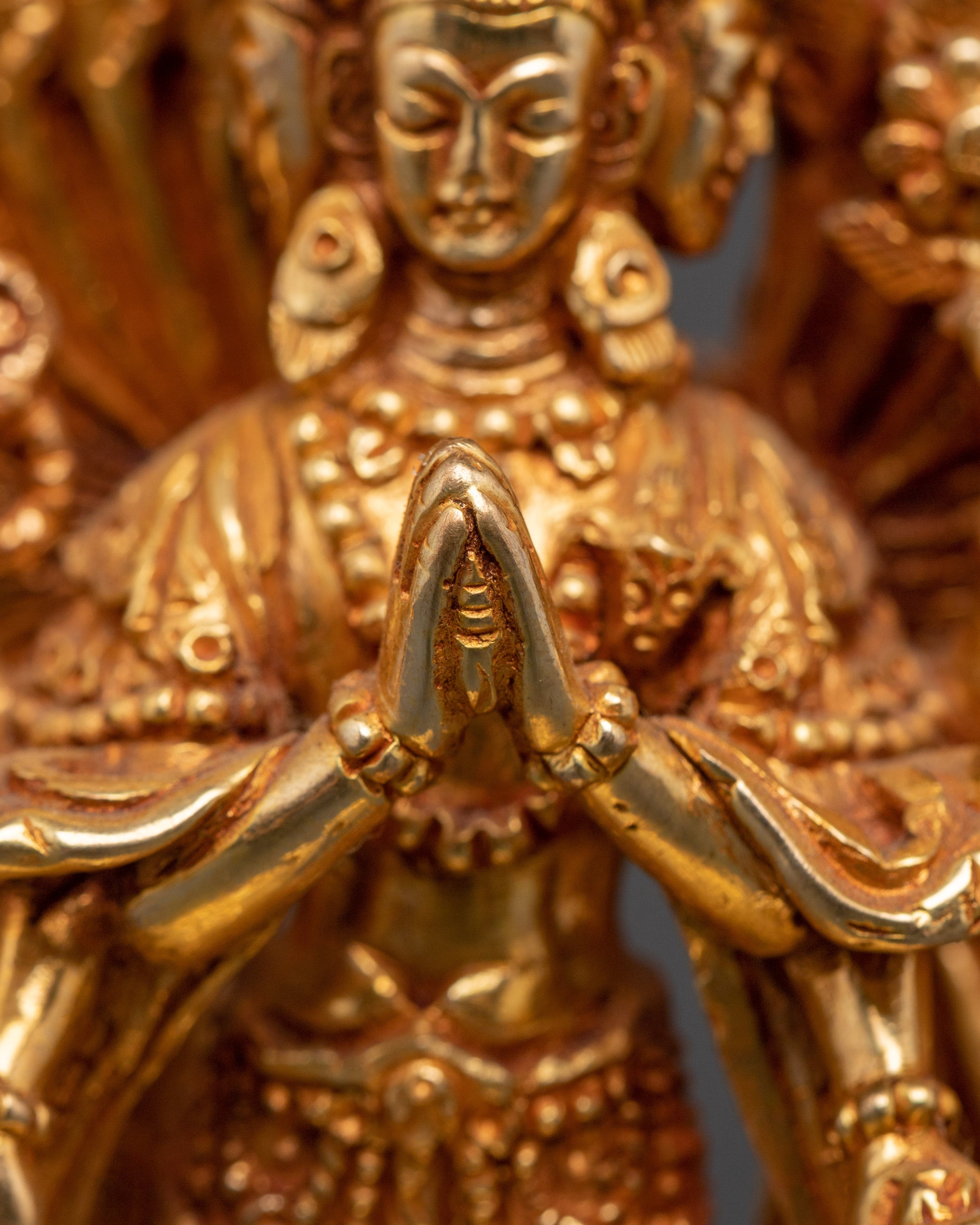 Thousand Armed Chenrezig Copper Statue | Gold Plated Avalokiteshvara
