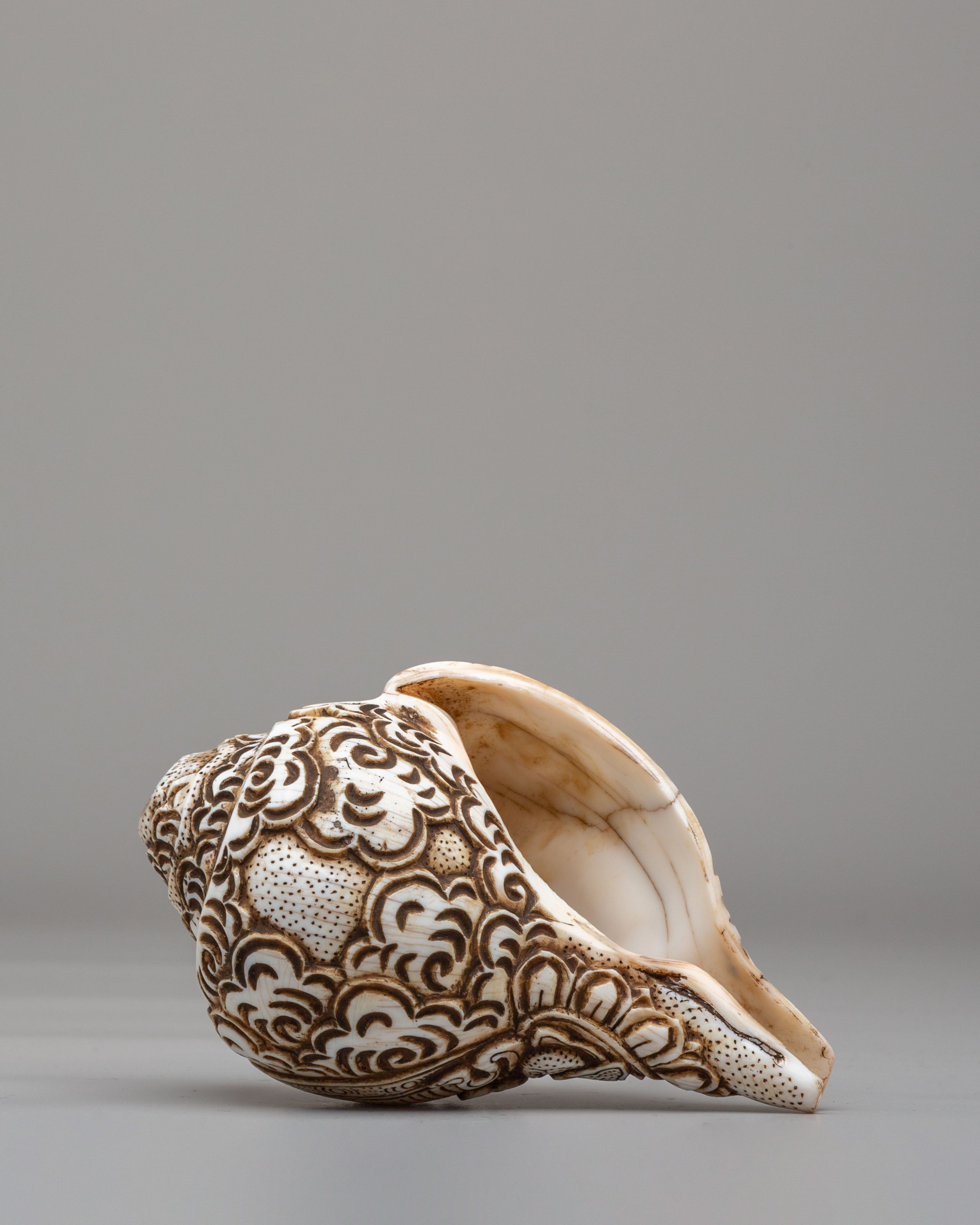 Tibetan Manjushri Carved Conch | Buddhist Decorative Shell