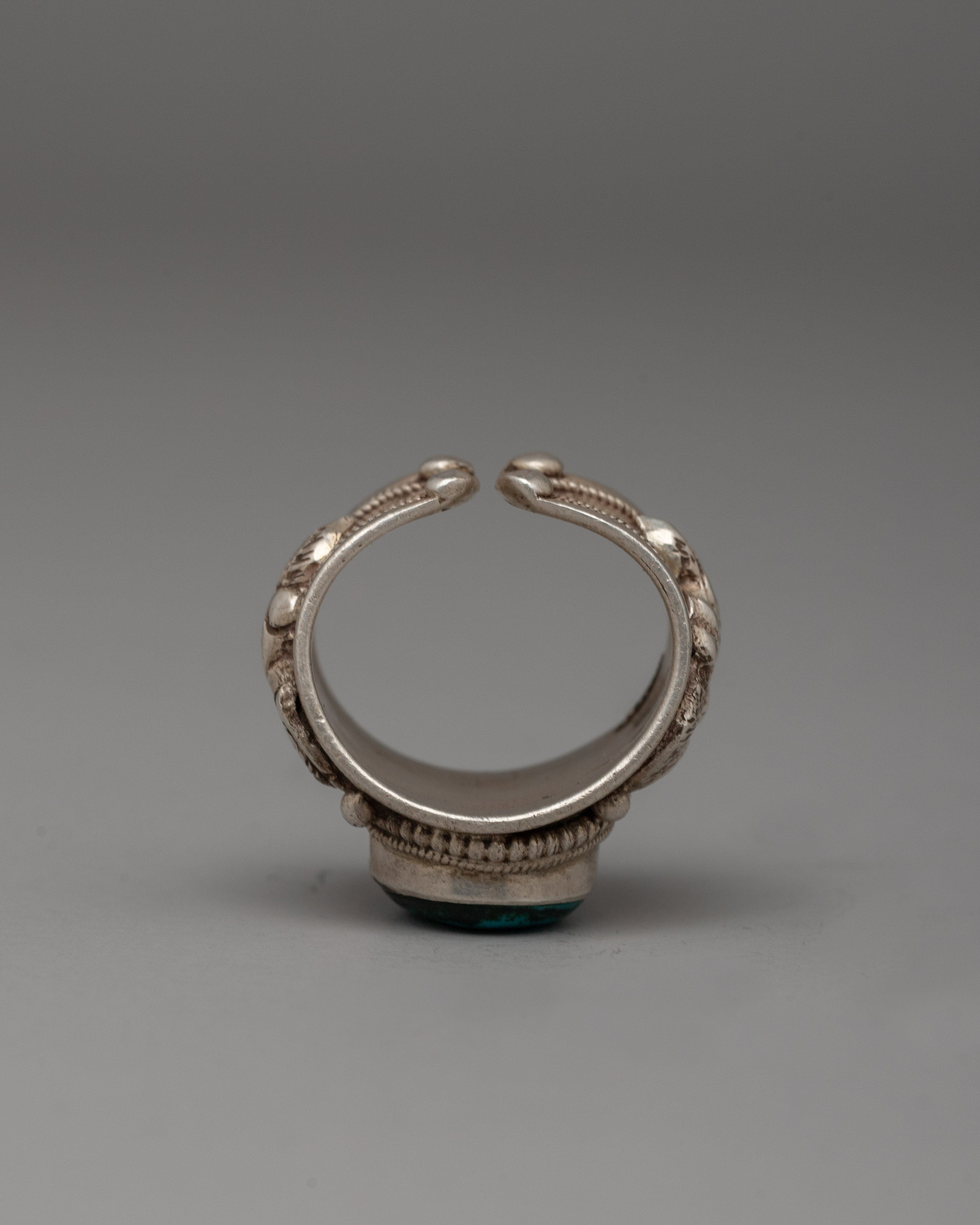 Handmade Tibetan Silver Ring with Turquoise Stone | Elegant 92.5% Sterling Silver