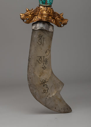 Tibetan Phurba with a Curved Crystal Blade | Spiritual Power and Craftsmanship