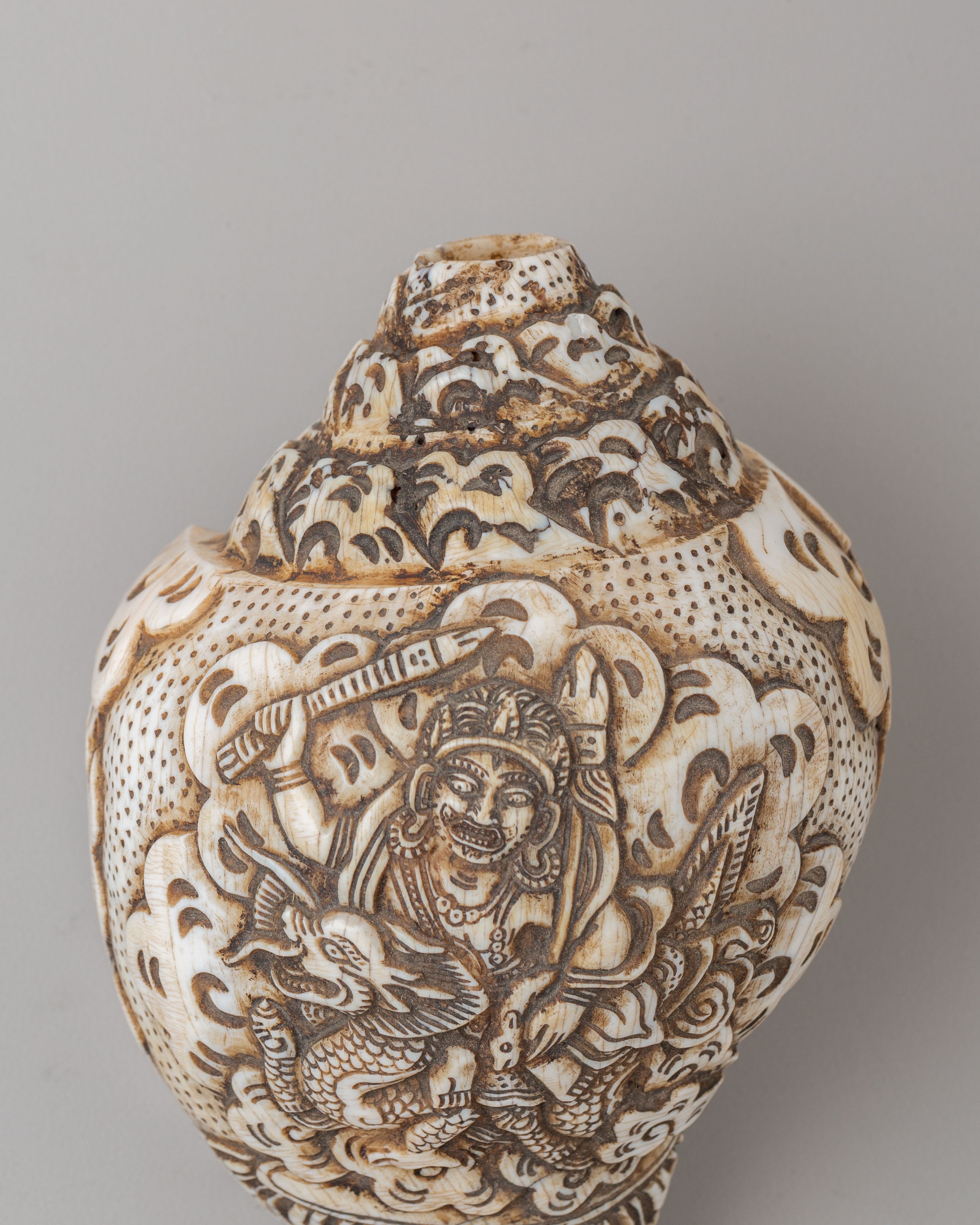 White Dzambhala Ritual Conch | Handcrafted Buddhist Sacred Art