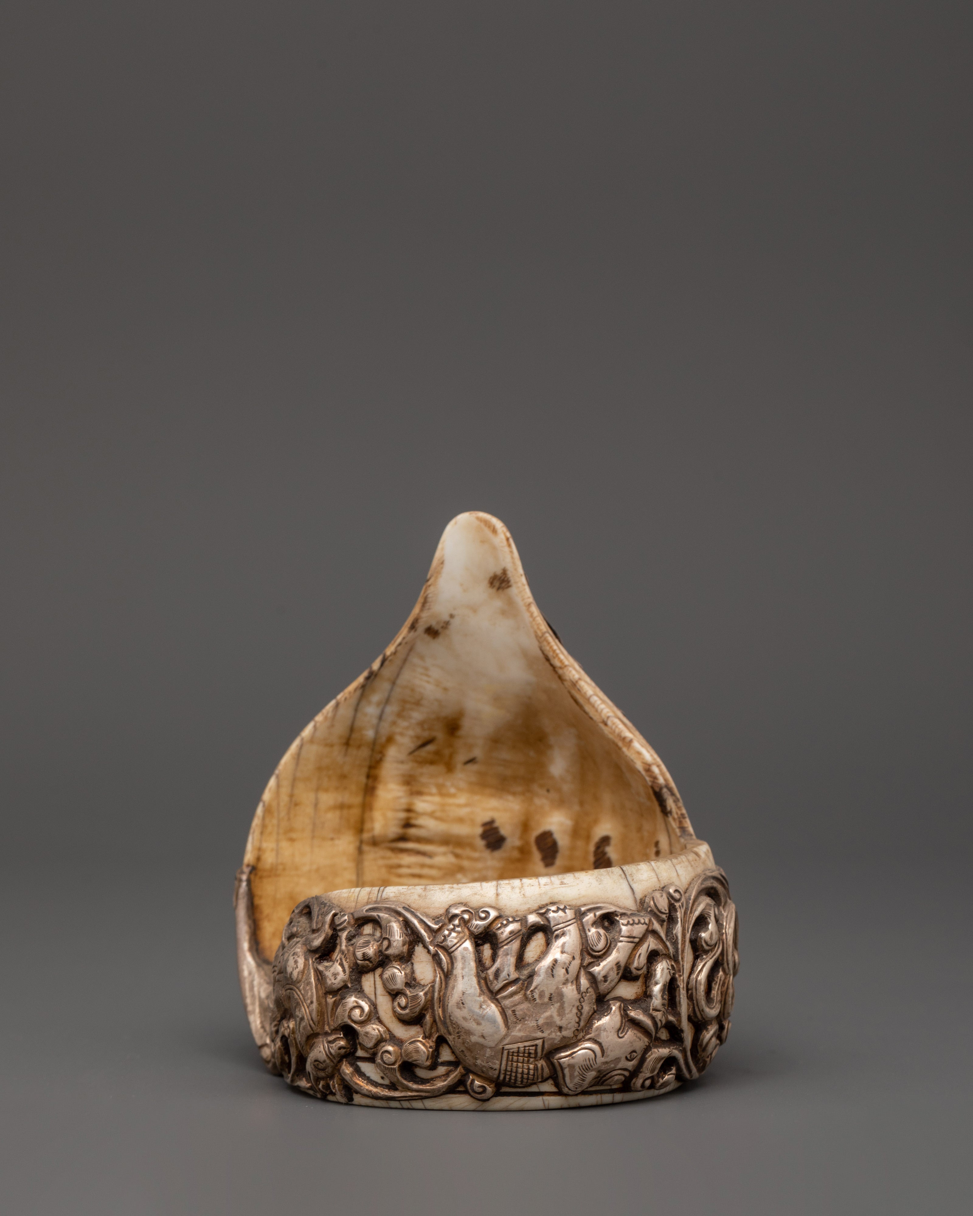 Conch Shell and Pure Silver Bangle | Hand-Carved Ritual Jewelry