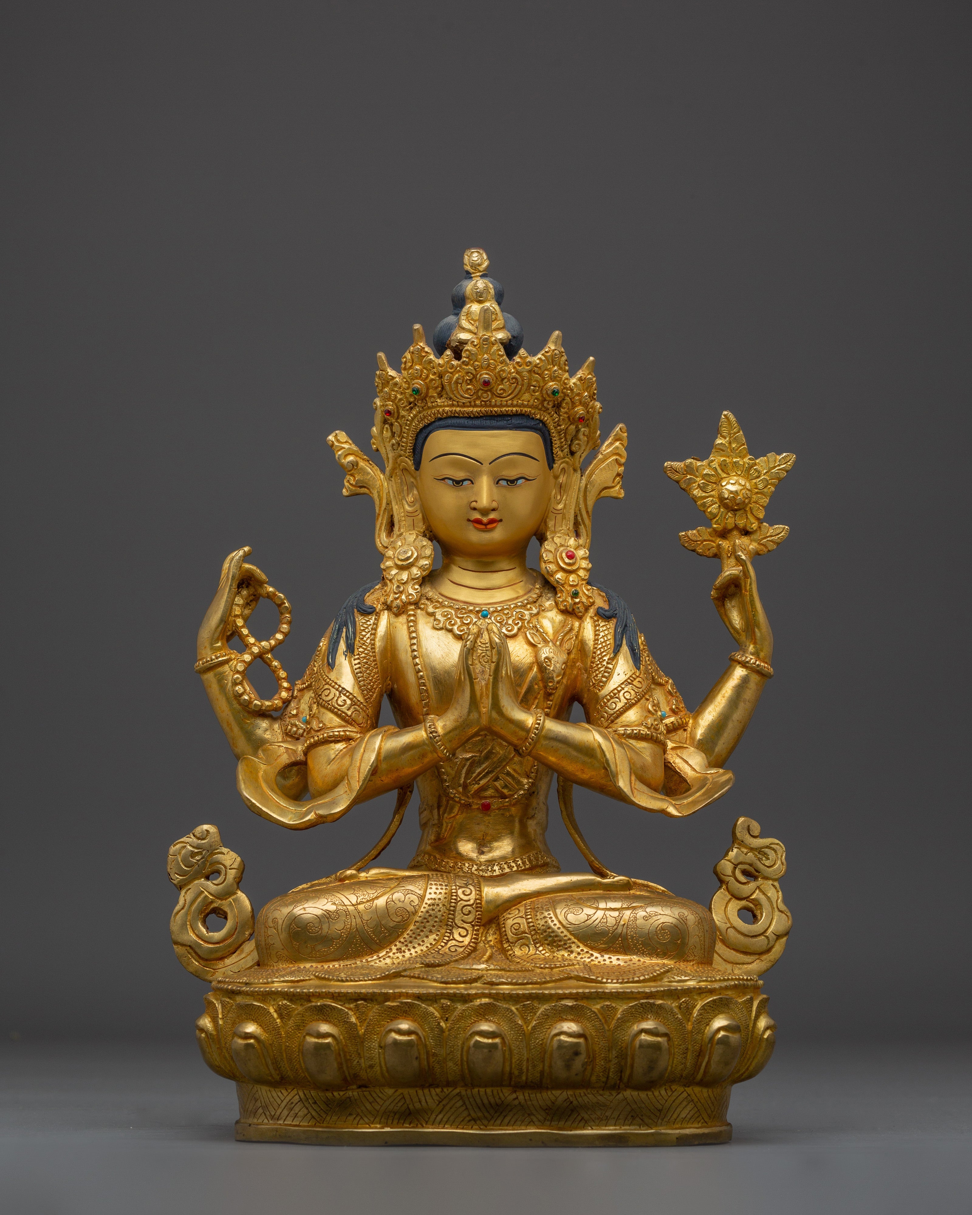 Handcrafted Chenrezig Compassion Deity Sculpture | Four-Armed Avalokiteshvara Deity