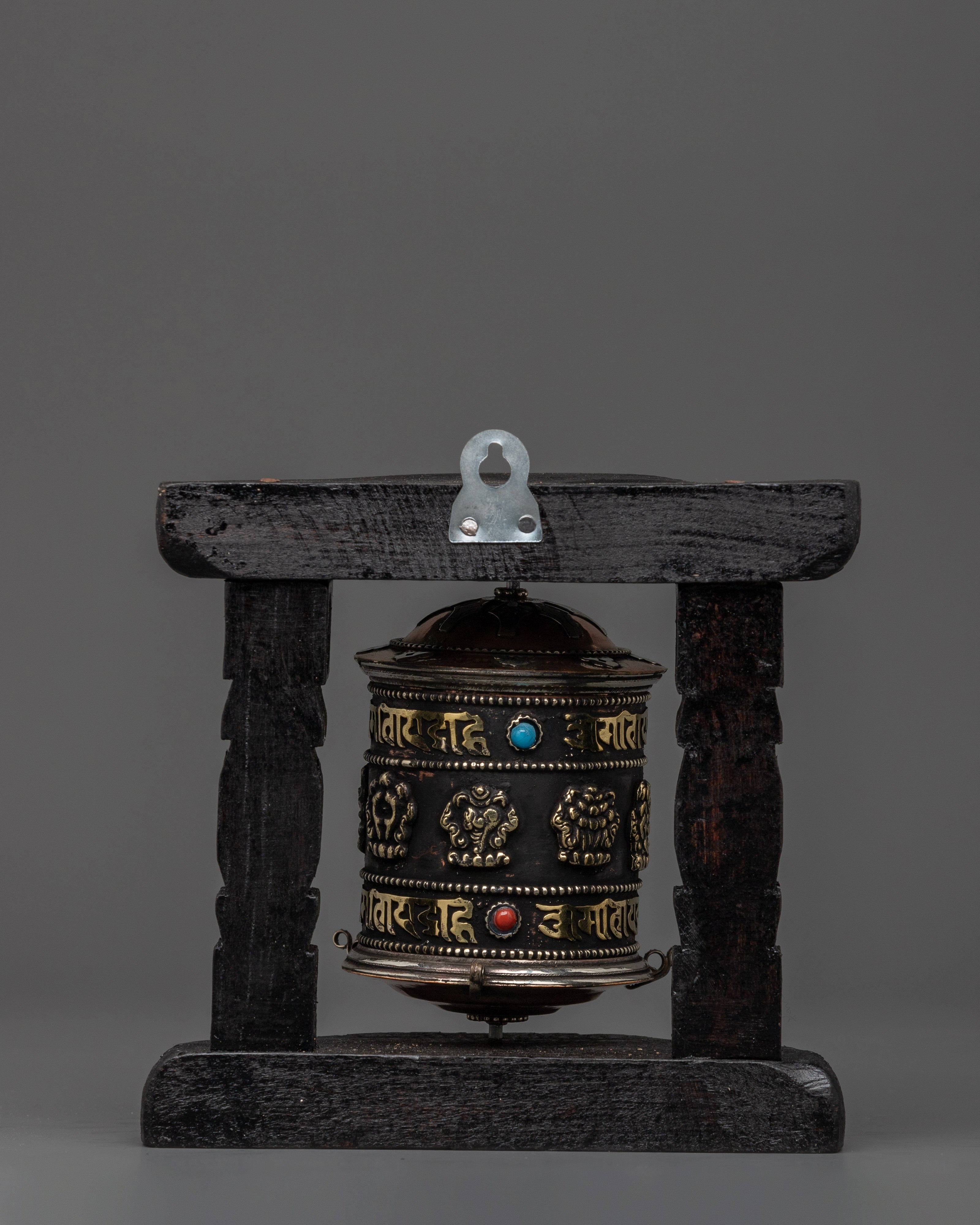 Prayer Wheel with Tibetan Auspicious Symbols | Tibetan Altar Decor for Mindfulness