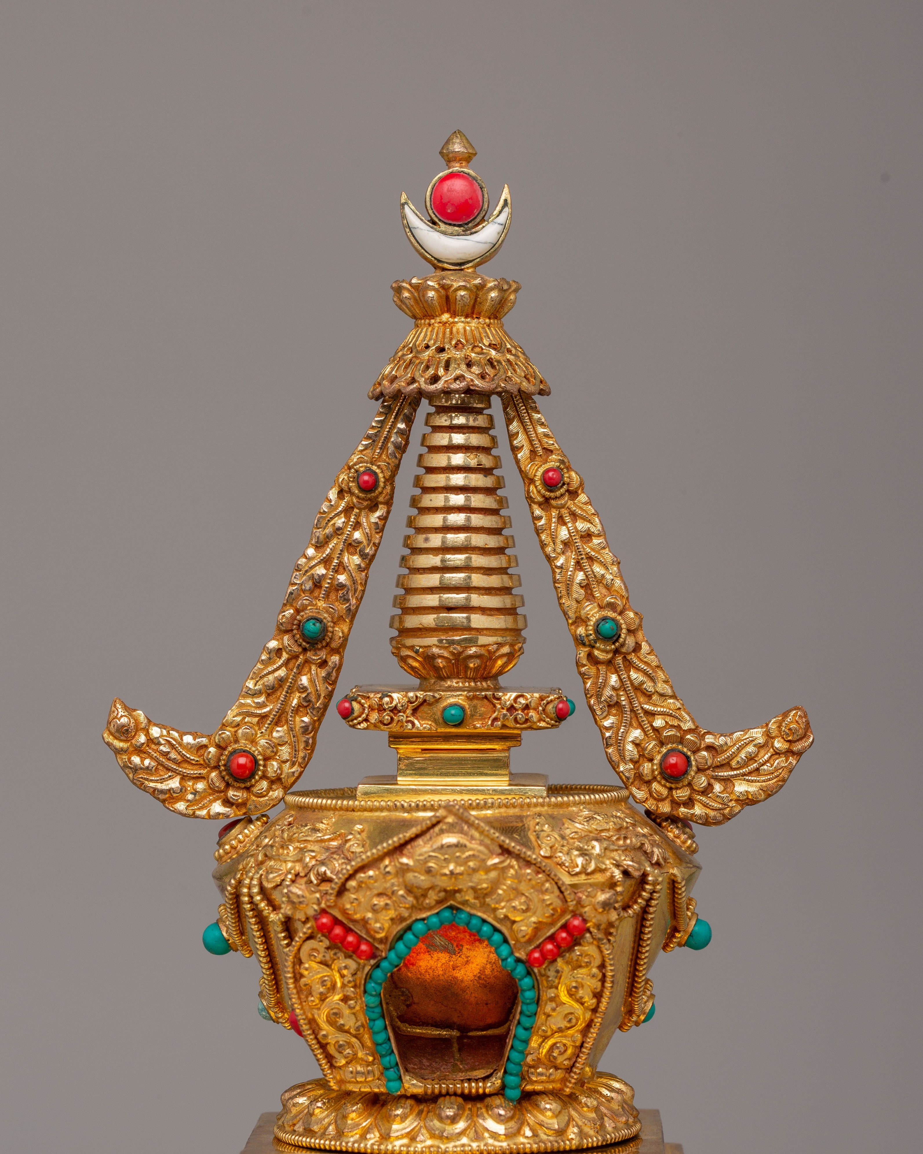 Tibetan Ritual Enlightenment Stupa | Gold Plated Copper Stupa