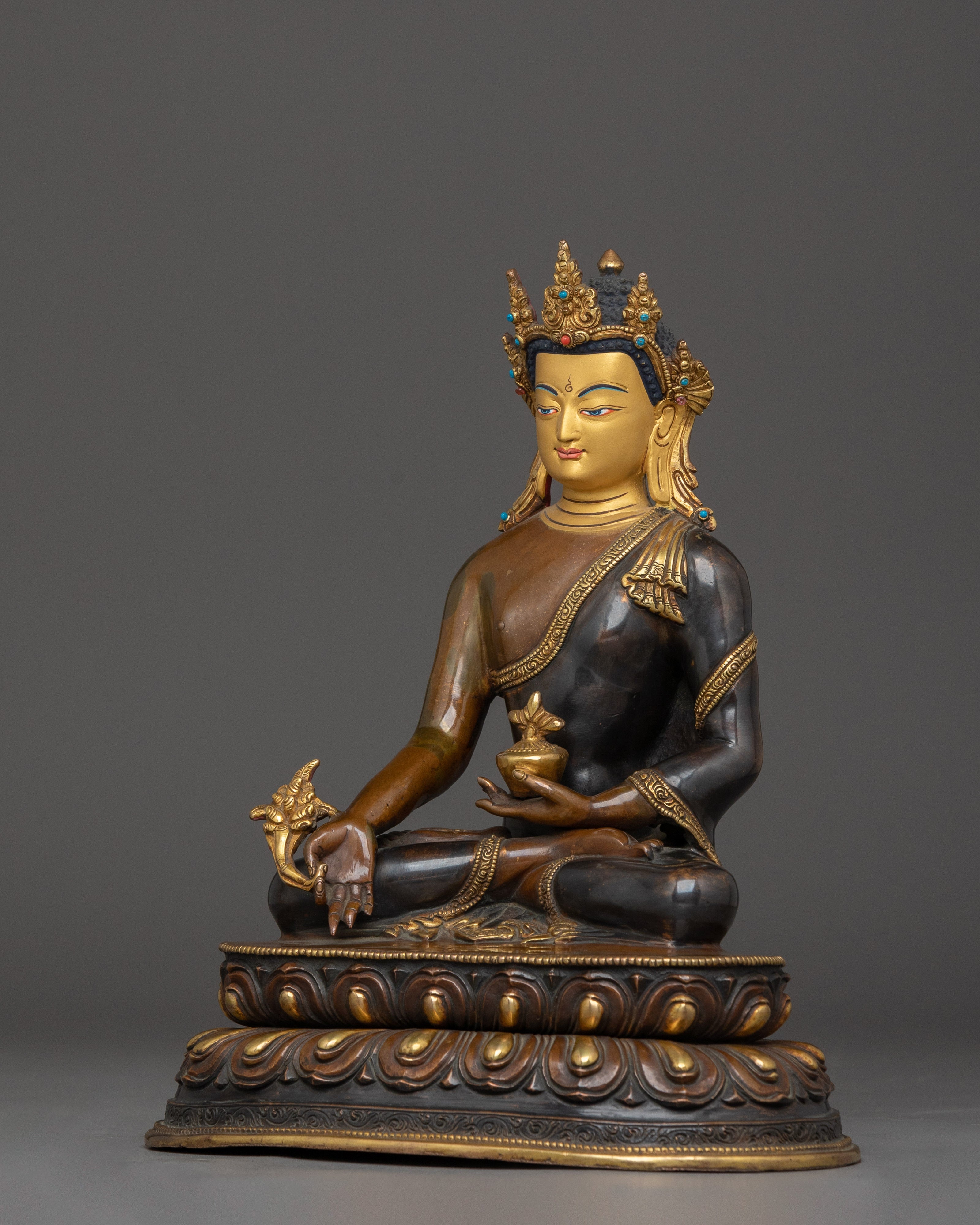 Supreme Healer Bhaisajyaguru Statue | Medicine Buddha Oxidized Statue