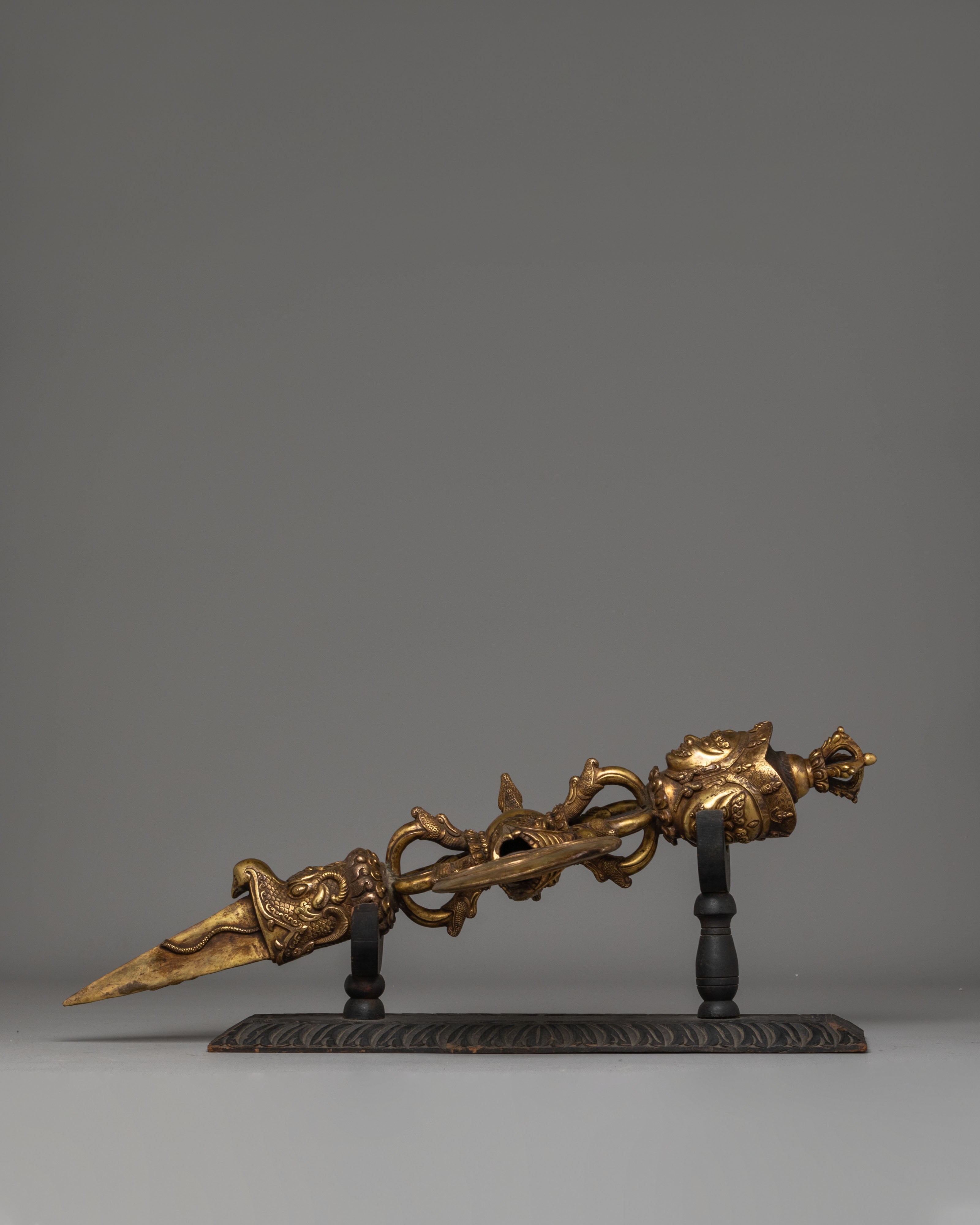 Tibetan Copper Phurba | Gold Plated Ritual Tool for Spiritual Practice