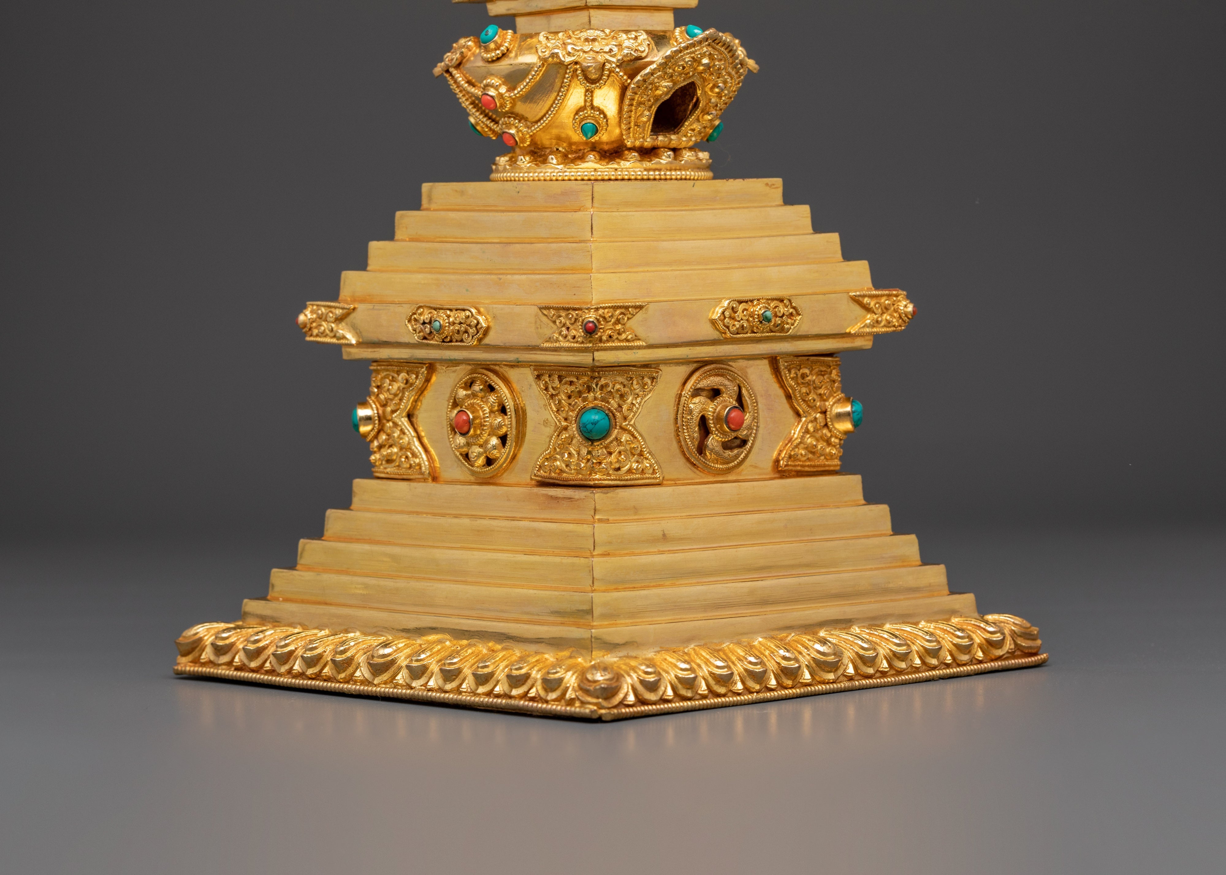 Gold Plated Buddhist Stupa for Rituals | Tibetan Copper Shrine