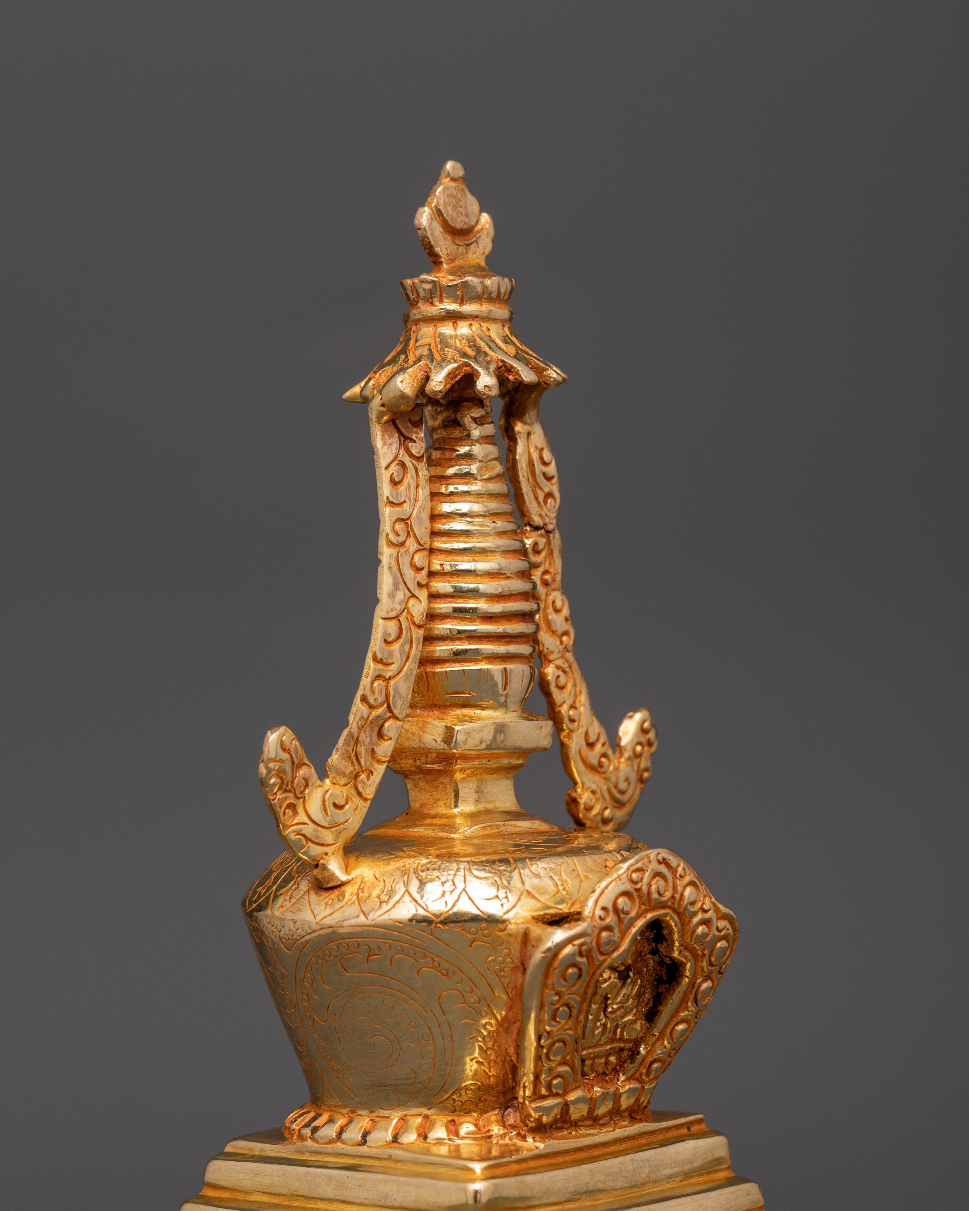 Handcrafted Gold-Plated Tibetan Stupa | Tibetan Ritual Shrine
