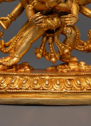 Chakrasambhara Statue in Gold-Plated Copper | Tantric Deity Sculpture for Zen Artwork