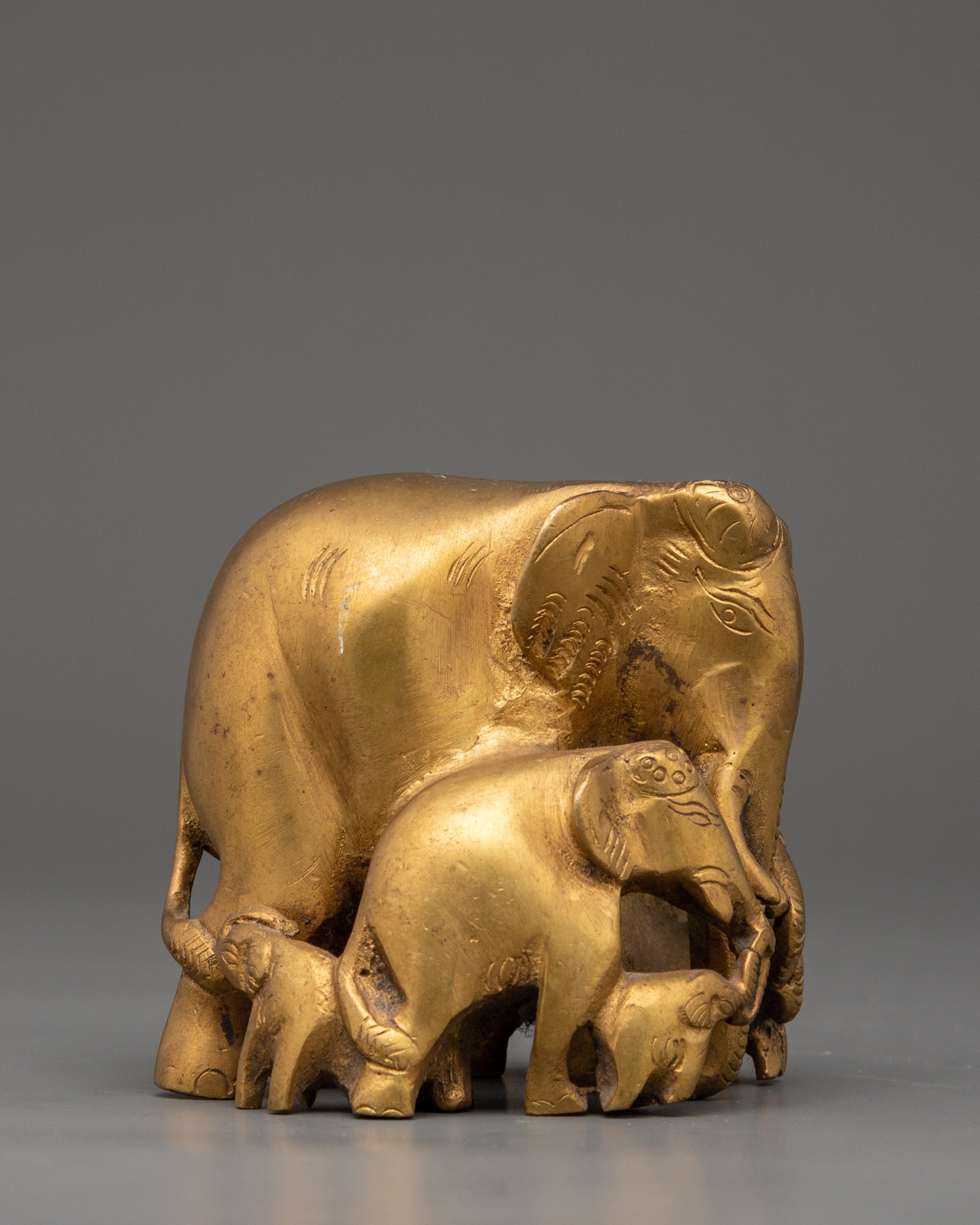Handcrafted Brass Elephant Family Sculpture | Symbolic Elephant Set for Home Decor