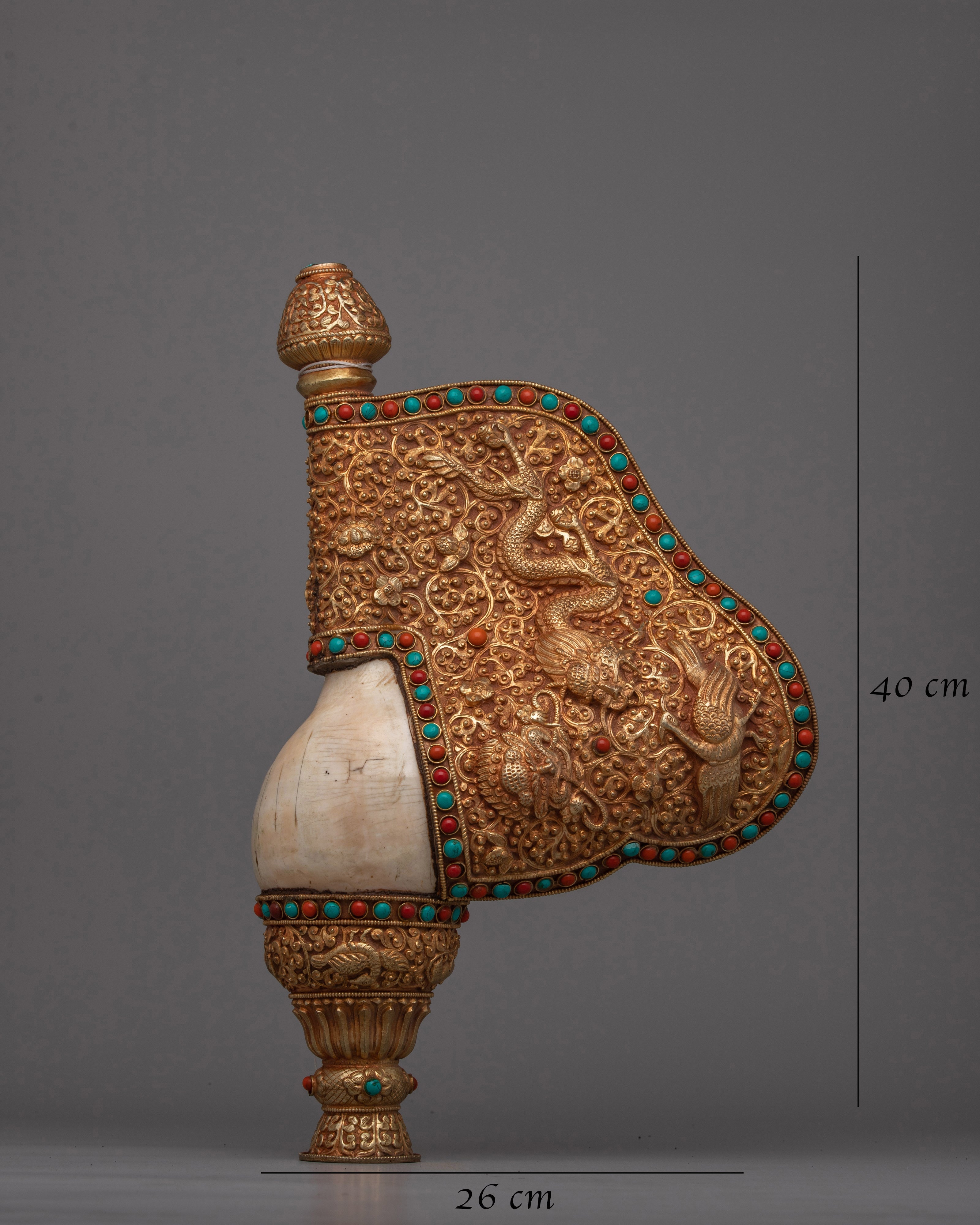 Exquisite Tibetan Ritual Conch | Sacred Tibetan Ritual Offering Shell