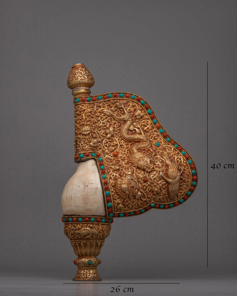 Exquisite Tibetan Ritual Conch | Sacred Tibetan Ritual Offering Shell