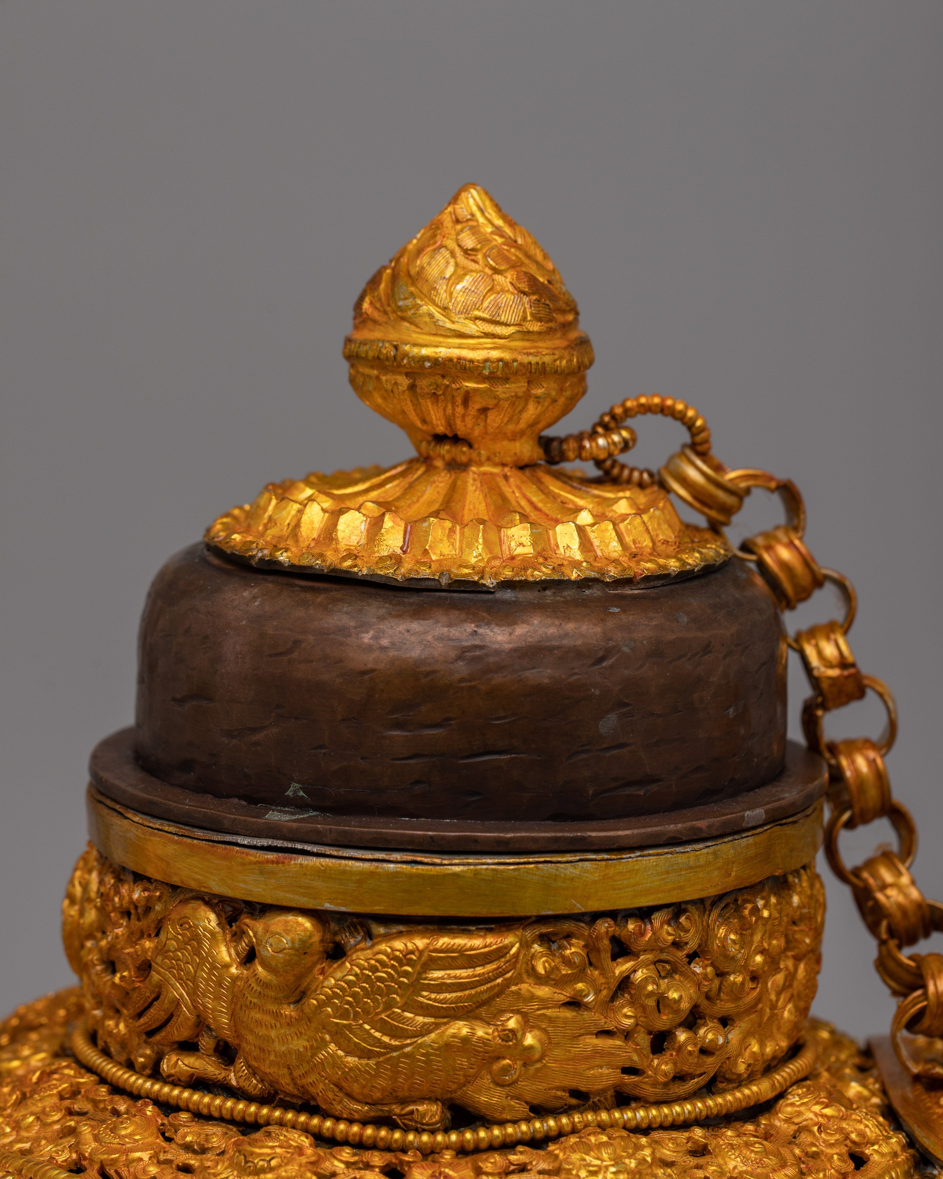 Tibetan Buddhist Tea Pot | Handcrafted Copper Teapot with Gold and Silver Plating