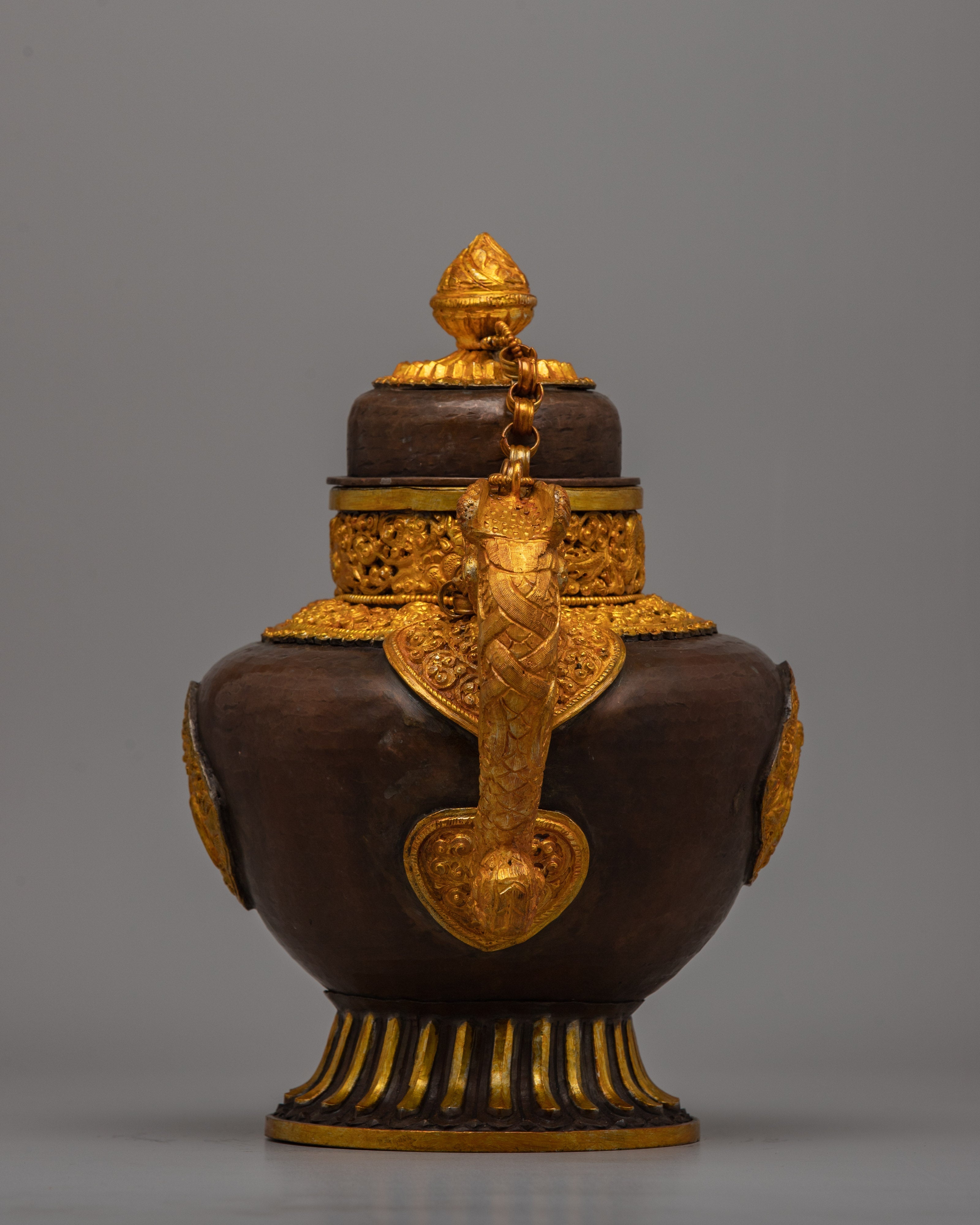 Tibetan Buddhist Tea Pot | Handcrafted Copper Teapot with Gold and Silver Plating