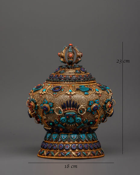 Tibetan Rice Bowl with Coral | Buddhist Altar Offering Bowl Decor