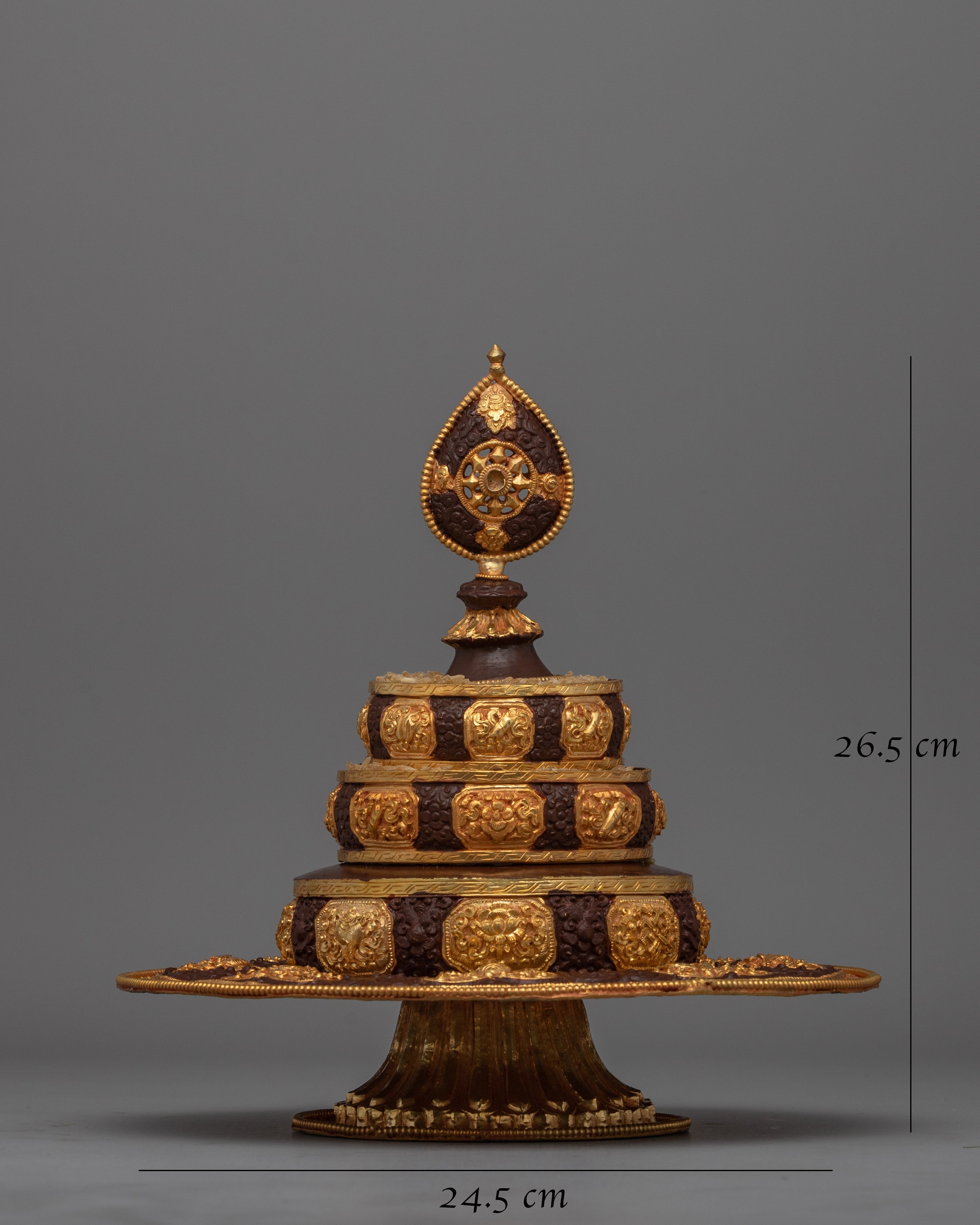 Traditional Tibetan Mandala Rice Offering Set | Sacred Ritual Piece in Gold and Copper