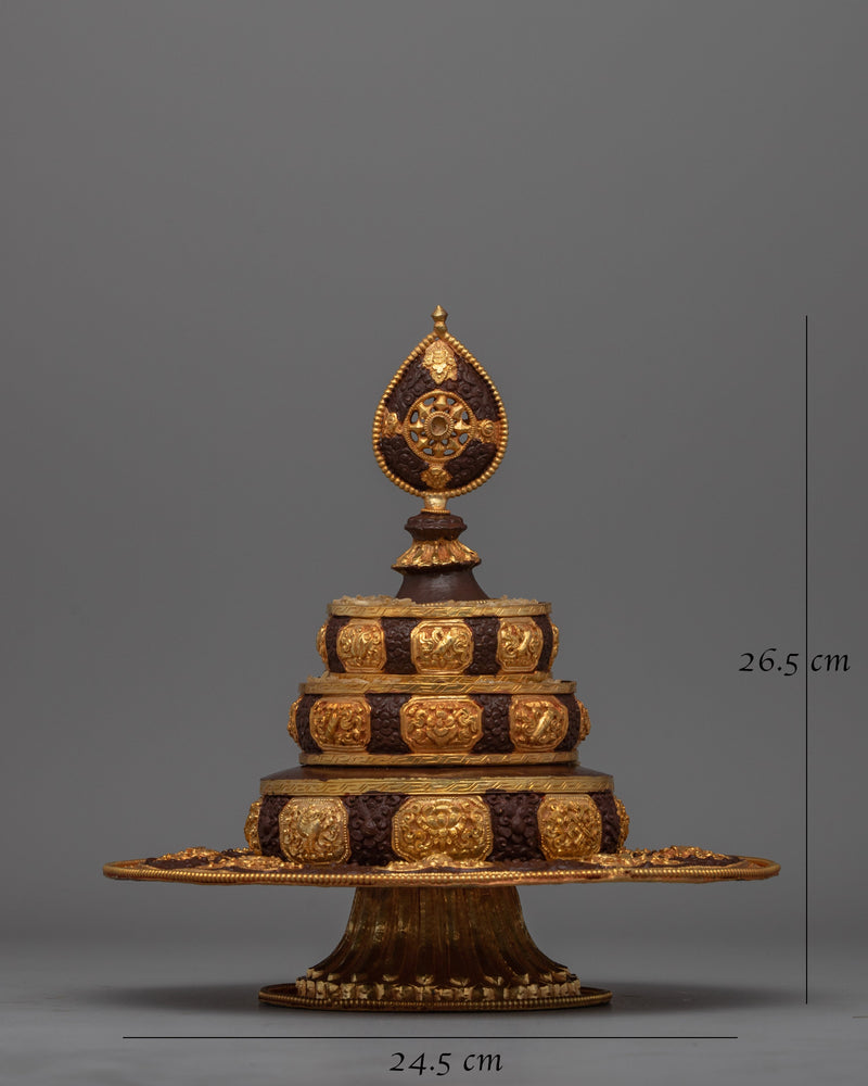 Traditional Tibetan Mandala Rice Offering Set | Sacred Ritual Piece in Gold and Copper