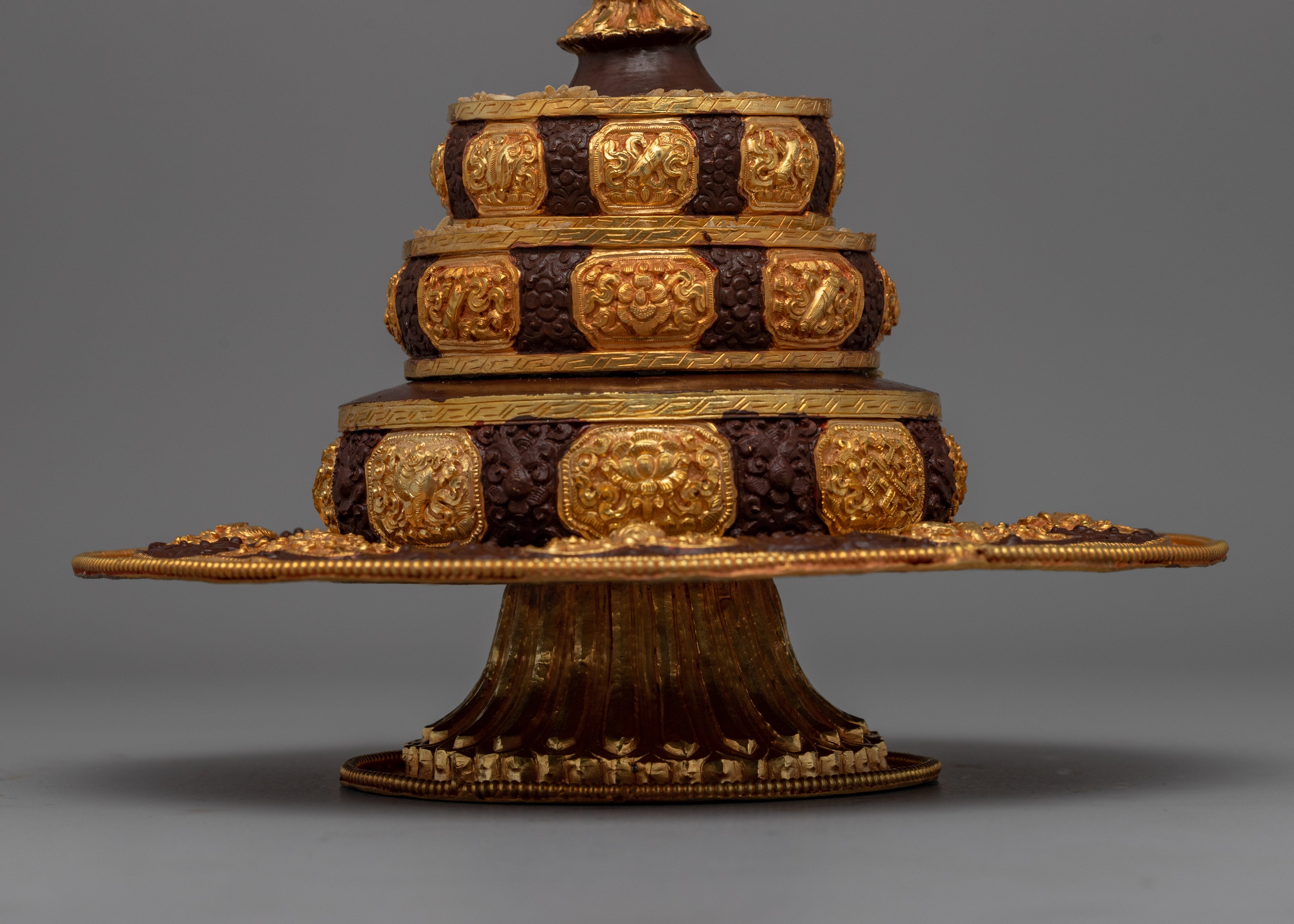 Traditional Tibetan Mandala Rice Offering Set | Sacred Ritual Piece in Gold and Copper