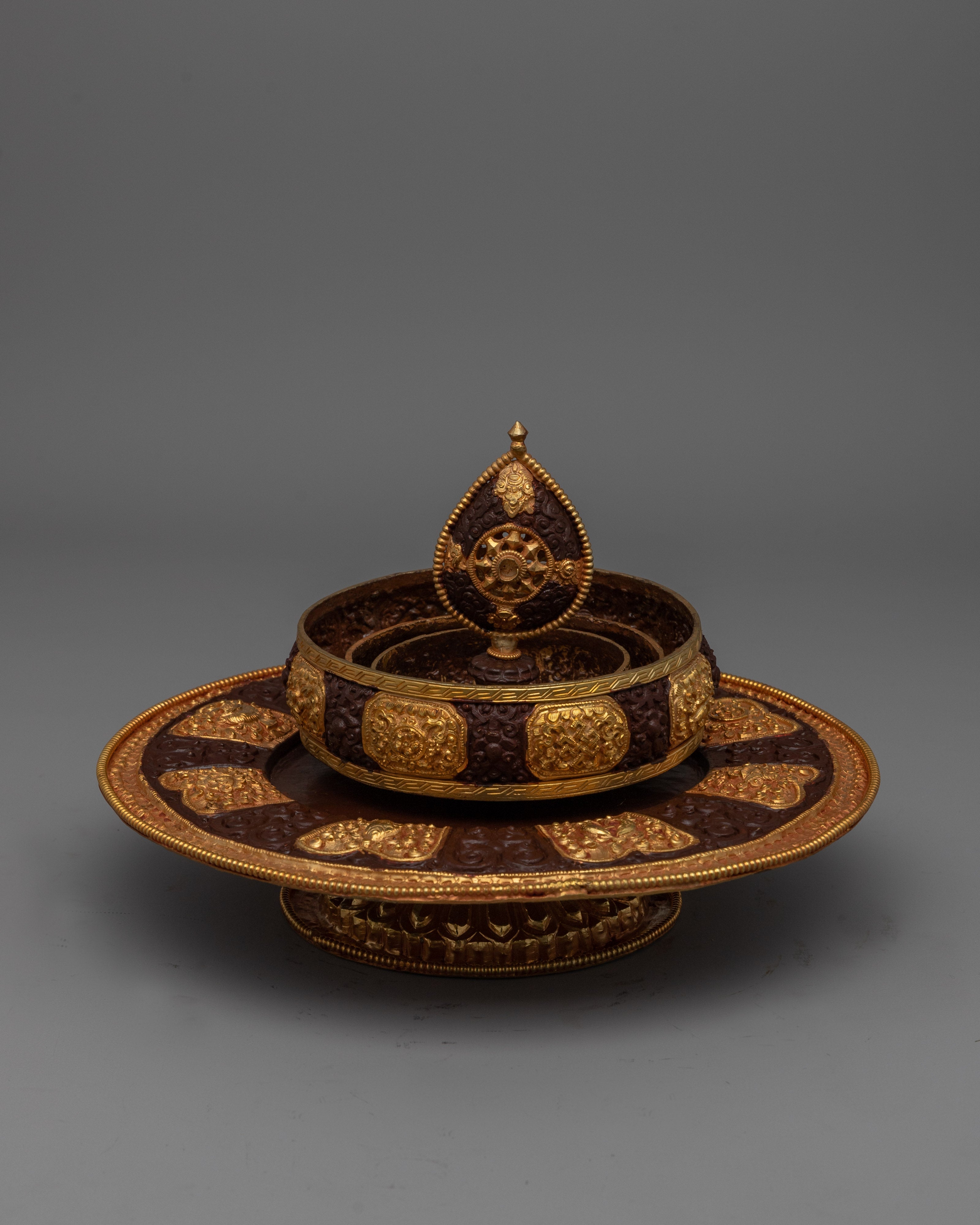 Traditional Tibetan Mandala Rice Offering Set | Sacred Ritual Piece in Gold and Copper