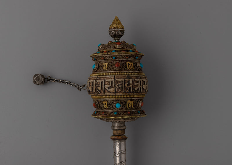 Tibetan Handheld Prayer Wheel | Sacred Buddhist Ritual Object | Handmade and Authentic