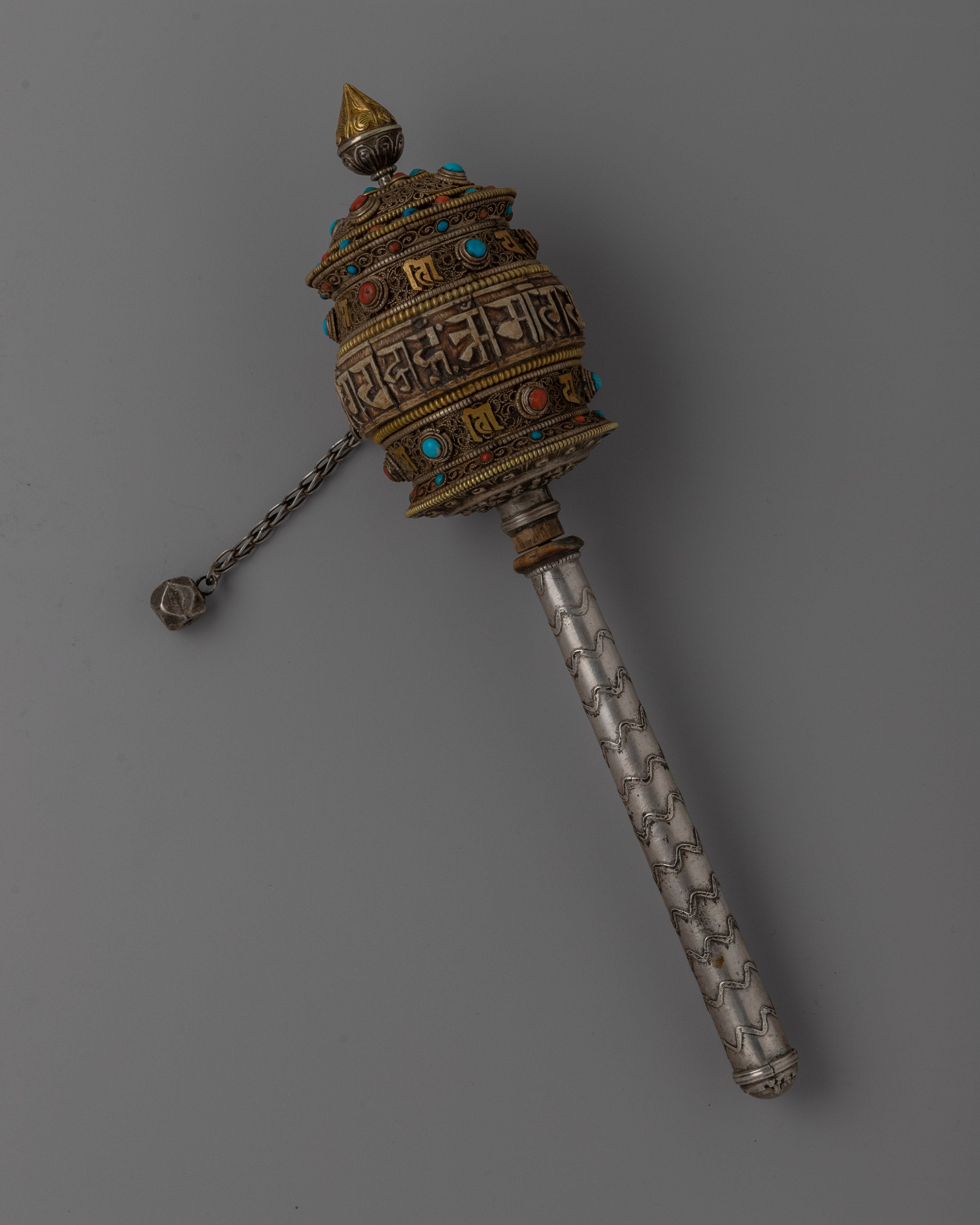 Tibetan Handheld Prayer Wheel | Sacred Buddhist Ritual Object | Handmade and Authentic