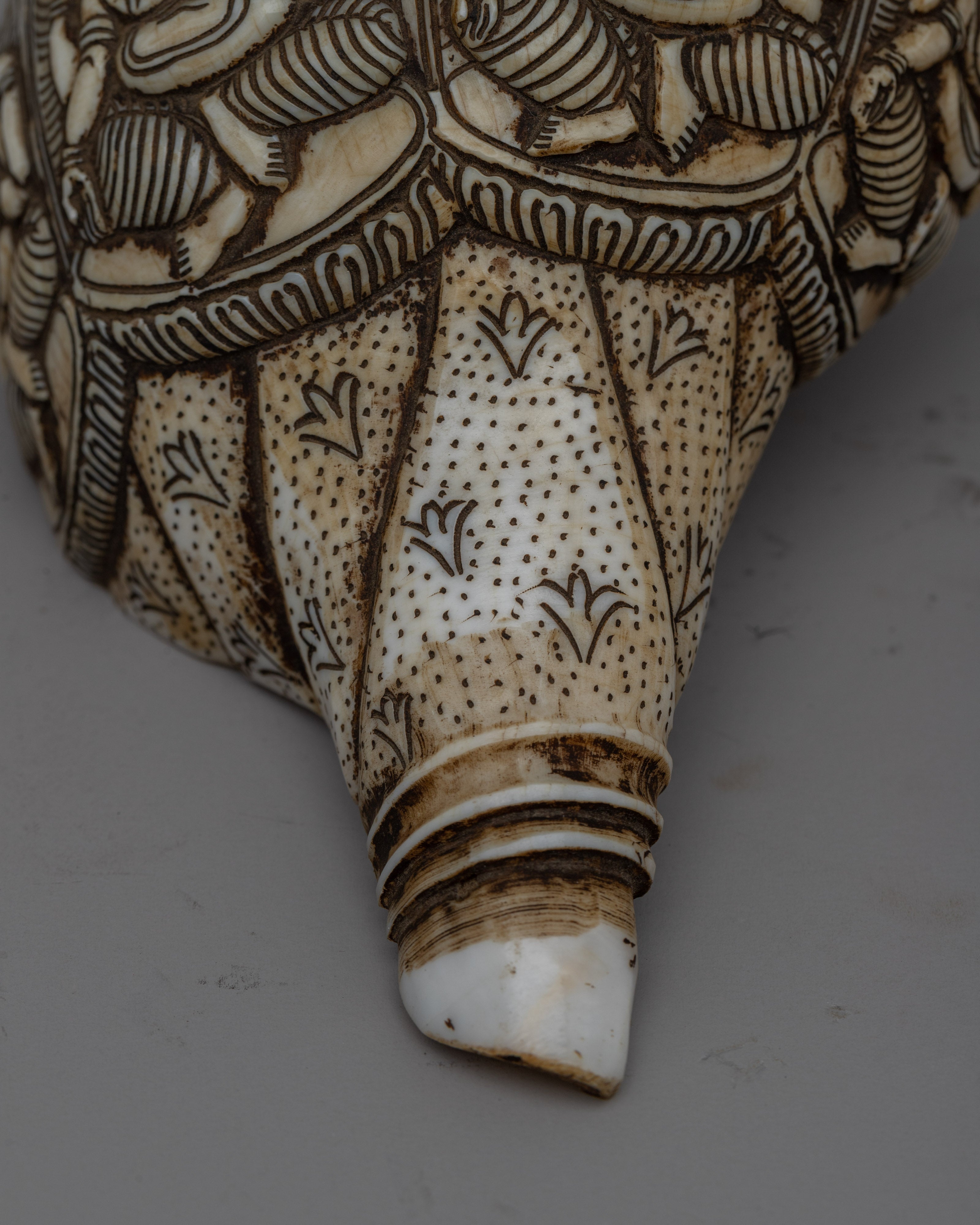 Handcarved Buddhist Sankha Shell | Traditional Ritual Conch | Sacred Sound Tool