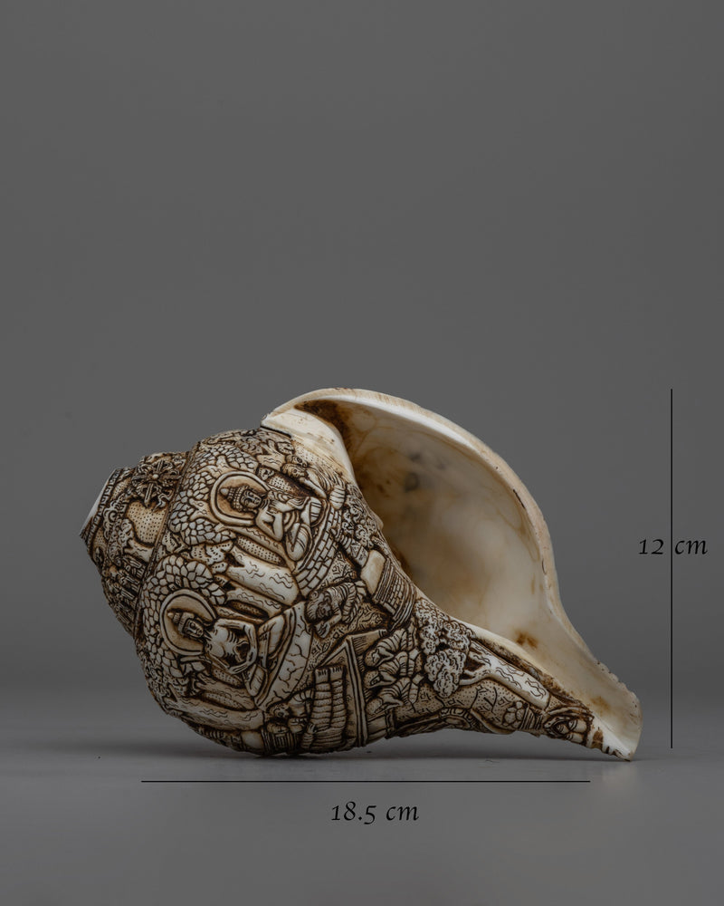 Divine Hand-Carved Conch Shell |  Handcrafted Shankh for Rituals and Meditation