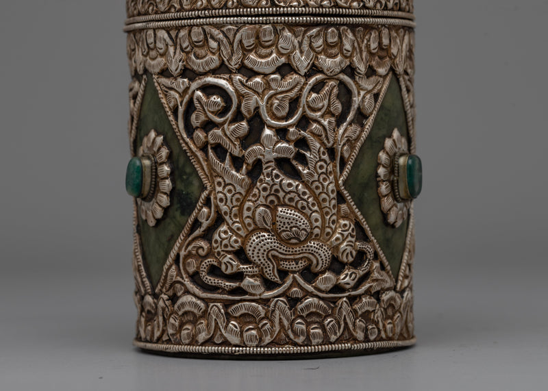 Tibetan Circular Box Decorated | Ideal for Spiritual Use or as a Unique Decorative Piece