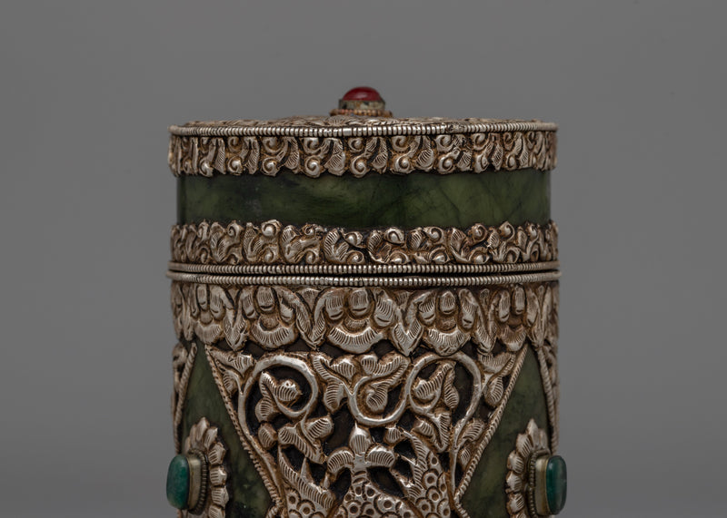 Tibetan Circular Box Decorated | Ideal for Spiritual Use or as a Unique Decorative Piece