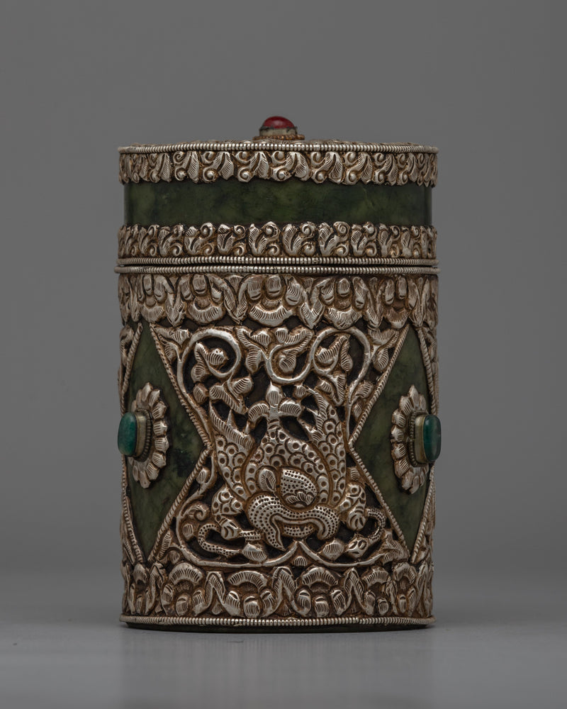 Tibetan Circular Box Decorated | Ideal for Spiritual Use or as a Unique Decorative Piece