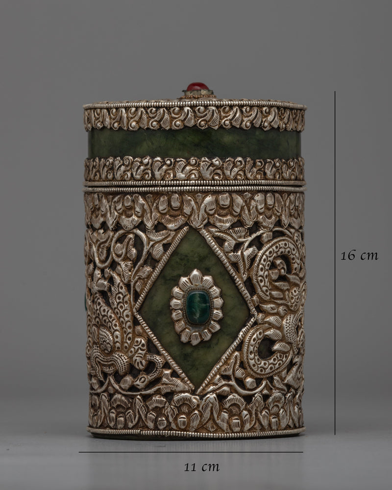 Tibetan Circular Box Decorated | Ideal for Spiritual Use or as a Unique Decorative Piece