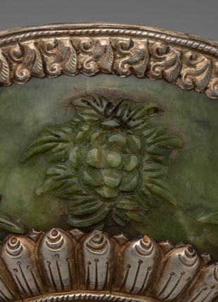 Jade Silver Tibetan Offering Bowl | Handcrafted Traditional Art