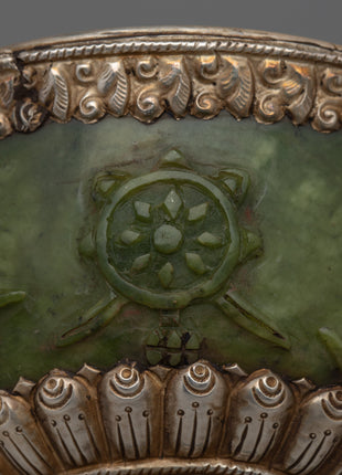 Jade Silver Tibetan Offering Bowl | Handcrafted Traditional Art