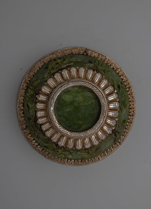 Jade Silver Tibetan Offering Bowl | Handcrafted Traditional Art