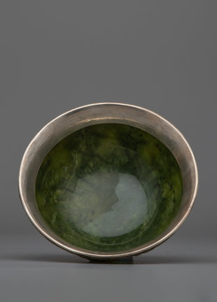 Jade Silver Tibetan Offering Bowl | Handcrafted Traditional Art