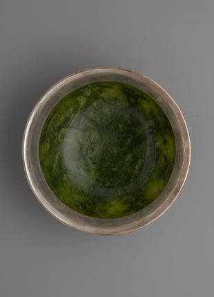 Jade Silver Tibetan Offering Bowl | Handcrafted Traditional Art