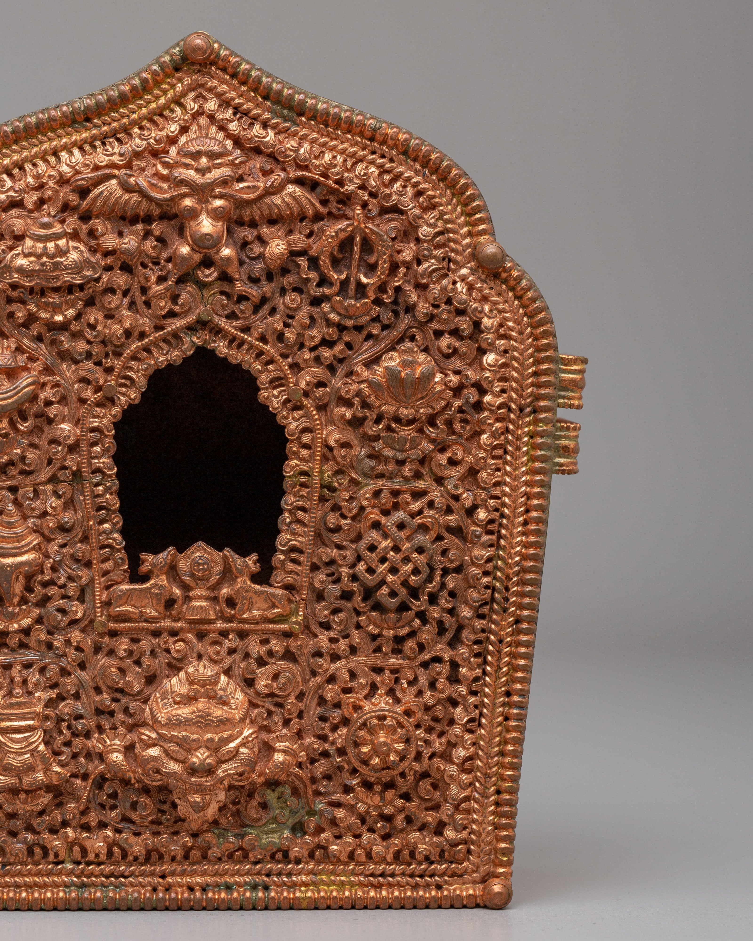 Handcrafted Himalayan Ghau Box | Copper Buddhist Ritual Shrine